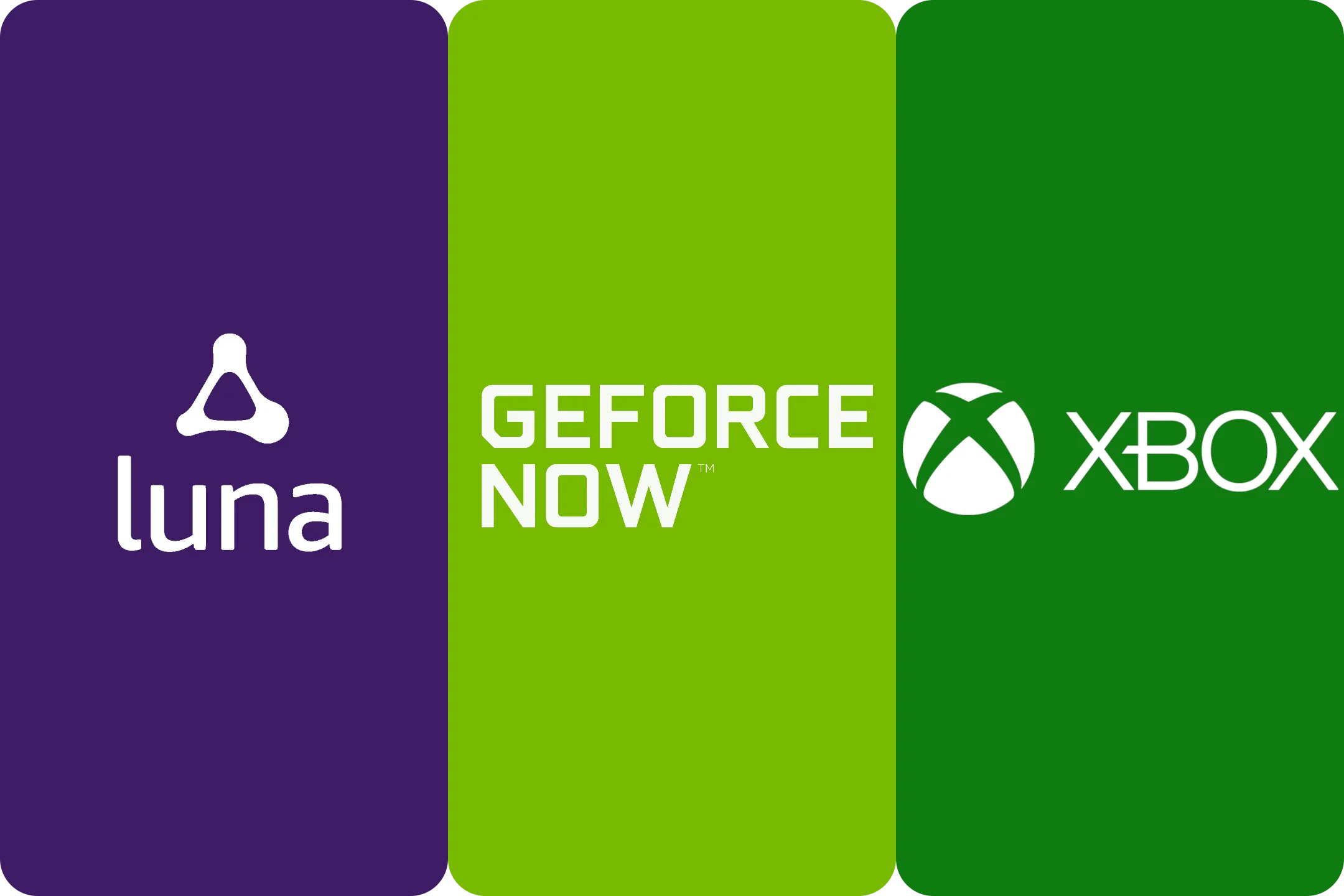Các logo của dịch vụ chơi game đám mây nổi bật như Amazon Luna, Nvidia GeForce Now và Xbox Game Pass, minh họa cho trải nghiệm chơi game hiện đại.