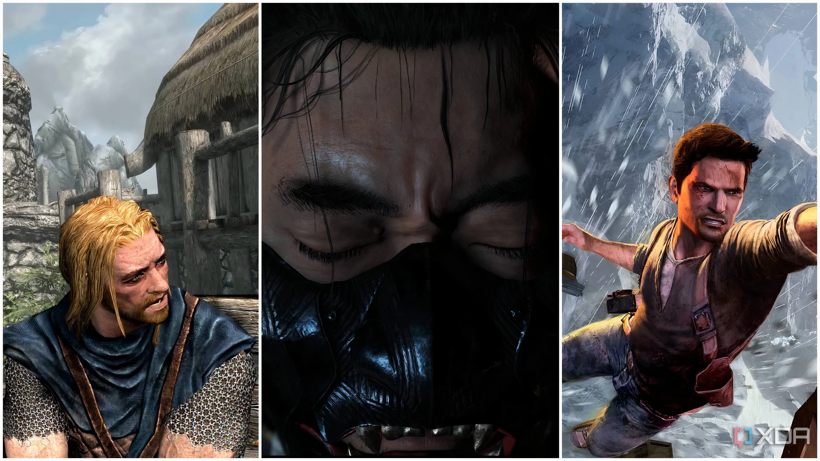 Các nhân vật game nổi tiếng như Ralof từ Skyrim, Jin Sakai từ Ghost of Tsushima và Nathan Drake từ Uncharted, minh họa cho chất lượng game hành động phiêu lưu