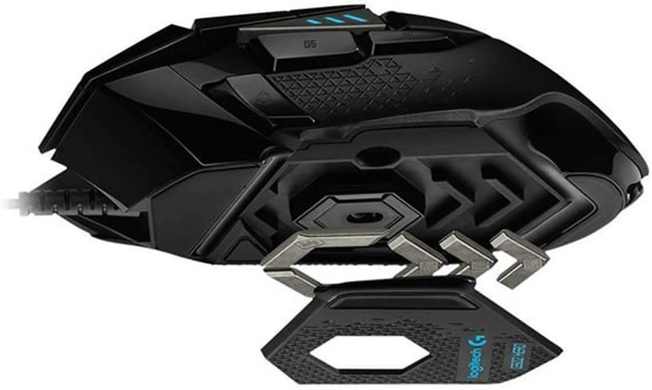 Các tạ điều chỉnh trọng lượng chuột Logitech G502, minh họa tính năng tùy biến khối lượng.
