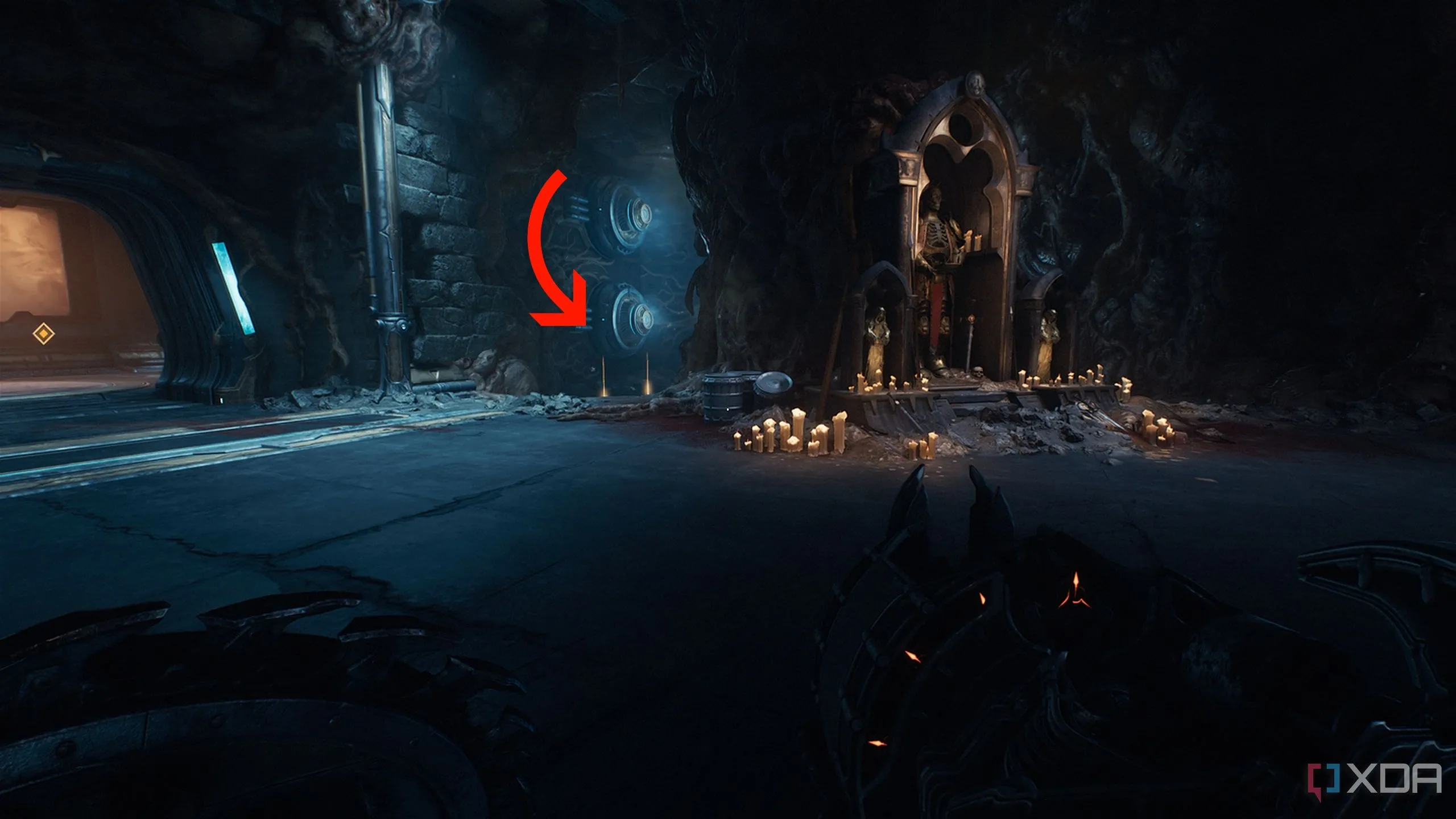 Các thanh vàng ẩn sau Đền Thờ Sentinel trong Doom The Dark Ages