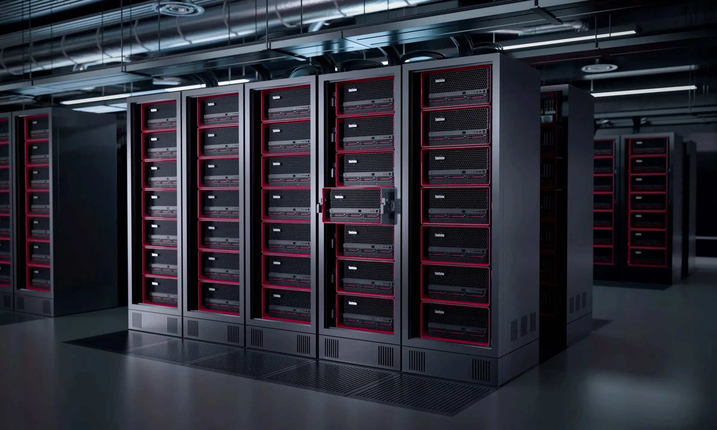 Các tủ rack máy chủ trung tâm dữ liệu với máy trạm Lenovo ThinkStation PX