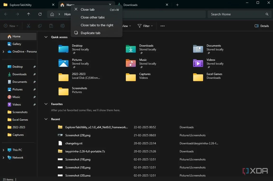 Các tùy chọn quản lý tab trong File Explorer