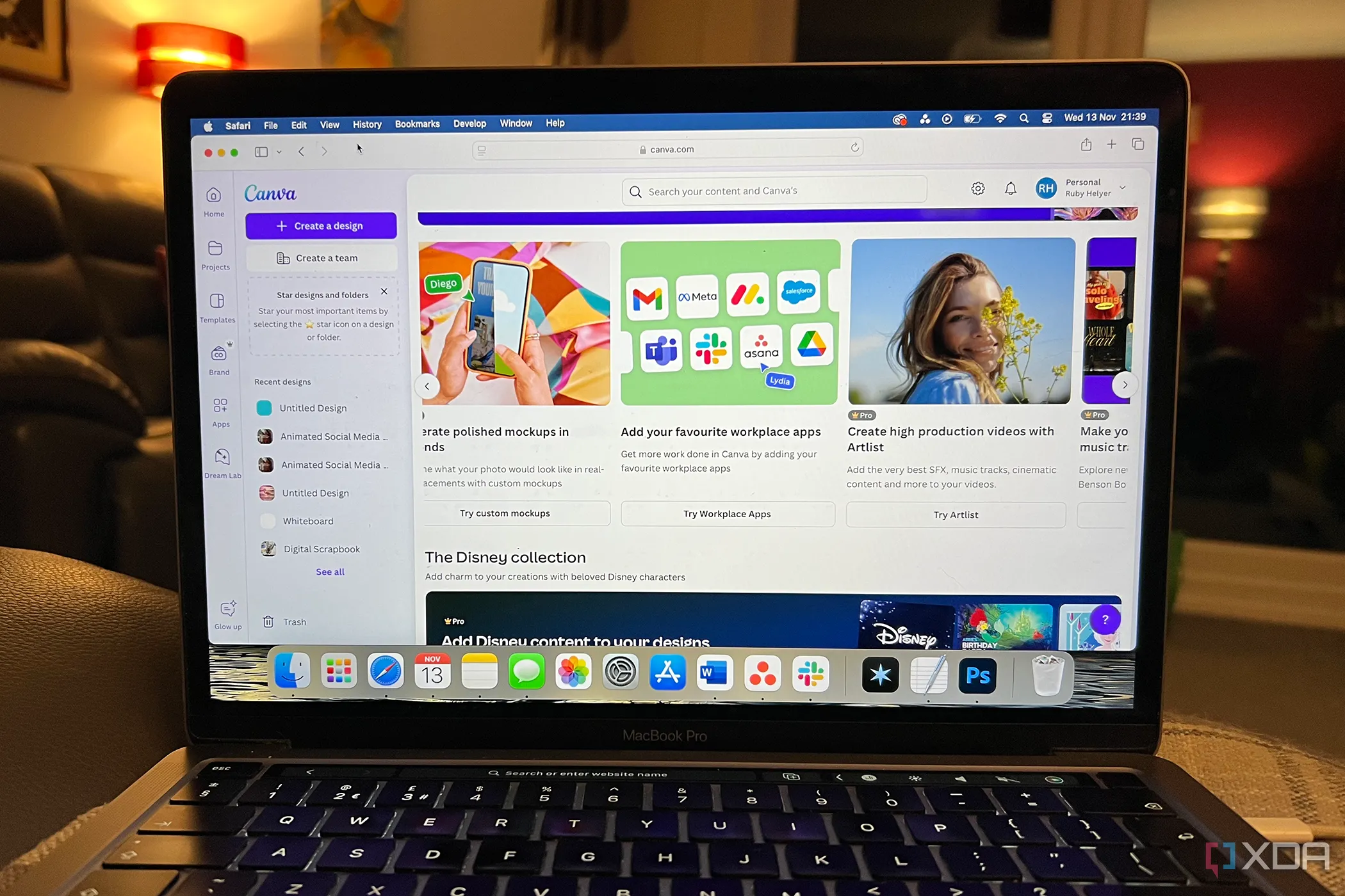 Các ứng dụng thiết kế phổ biến của Canva trên giao diện MacBook Pro