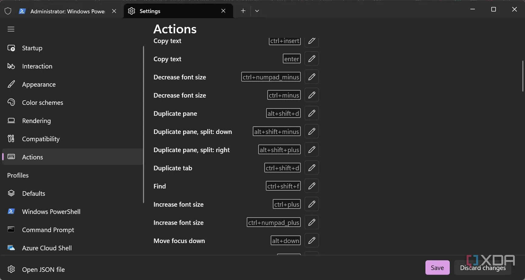 Cài đặt các hành động và phím tắt tùy chỉnh trong Windows Terminal