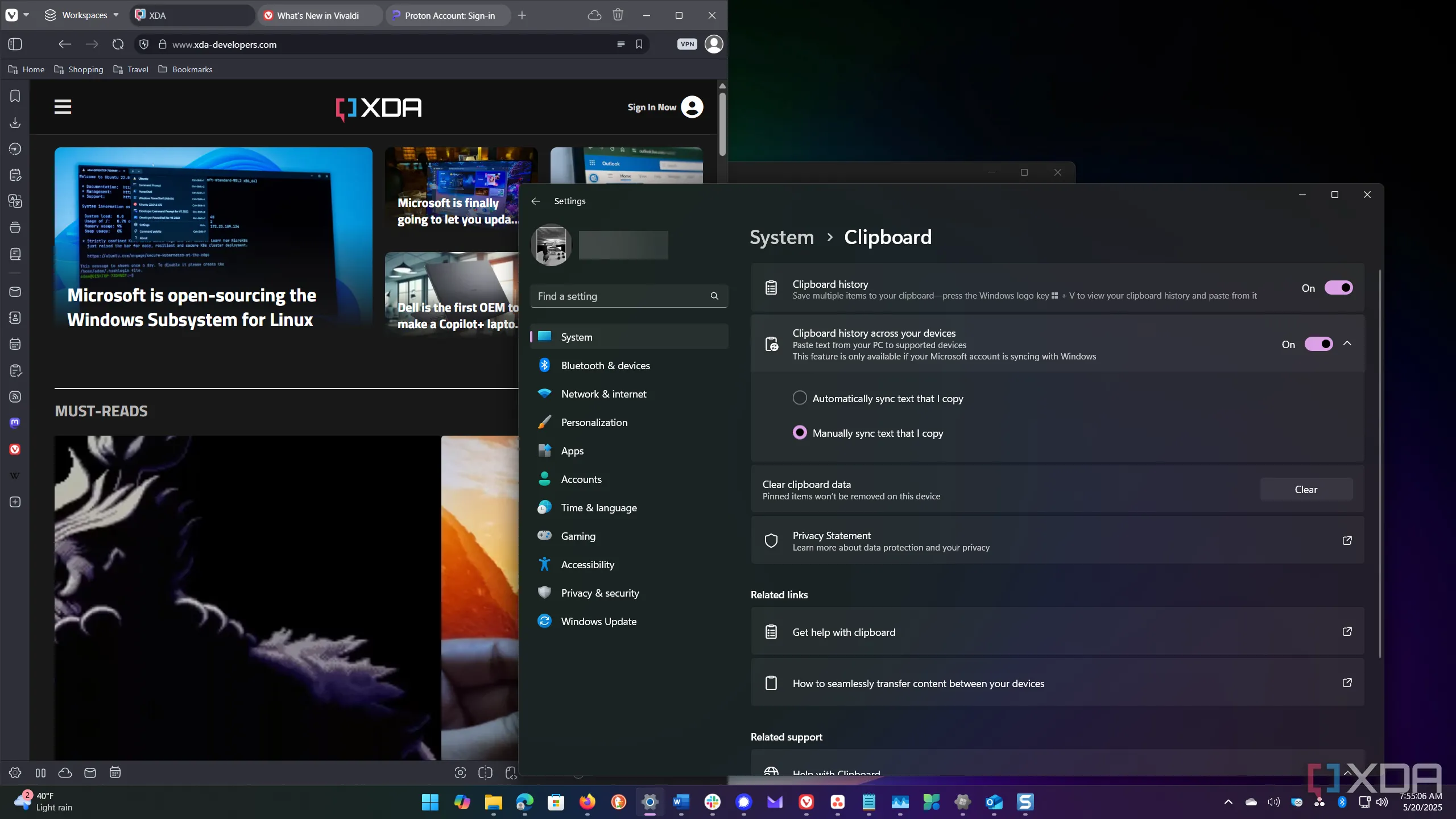 Cài đặt lịch sử Clipboard trên Windows 11
