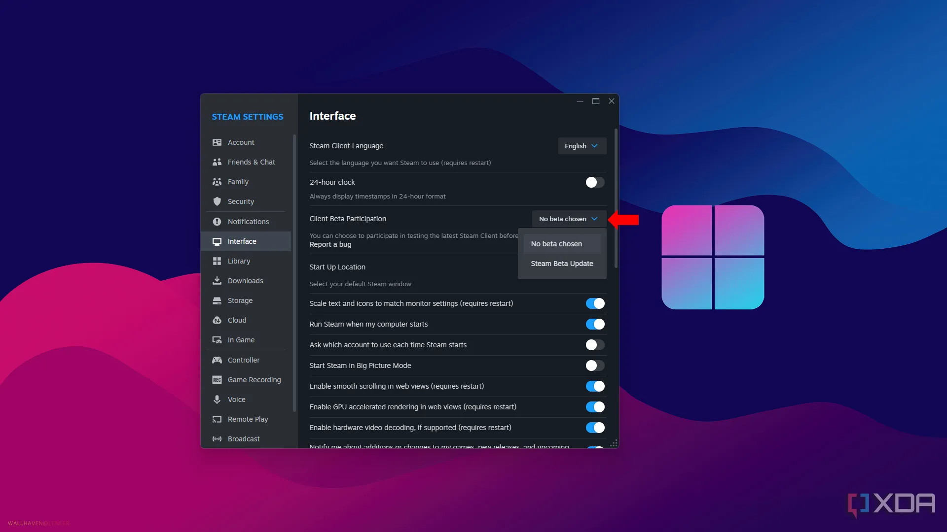 Cài đặt tham gia Steam Beta để nhận các bản cập nhật và tính năng thử nghiệm mới nhất từ nền tảng Steam