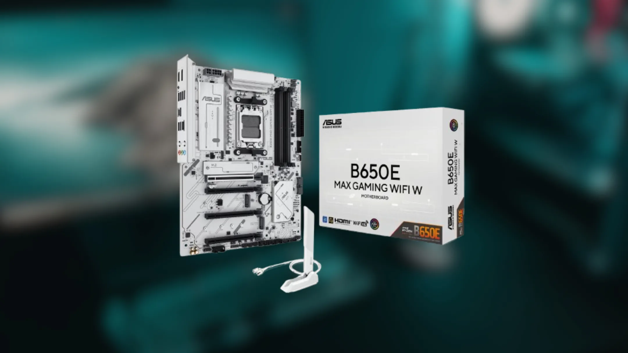 Cận cảnh bo mạch chủ ASUS B650E Gaming Wi-Fi với các khe cắm DDR5 và M.2 Gen5