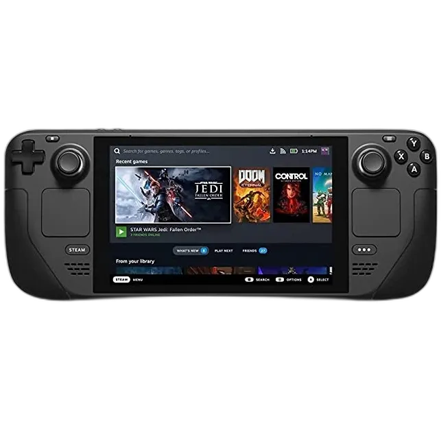 Cận cảnh thiết kế mặt trên của Steam Deck, biểu tượng của sự kết hợp PC gaming và console.