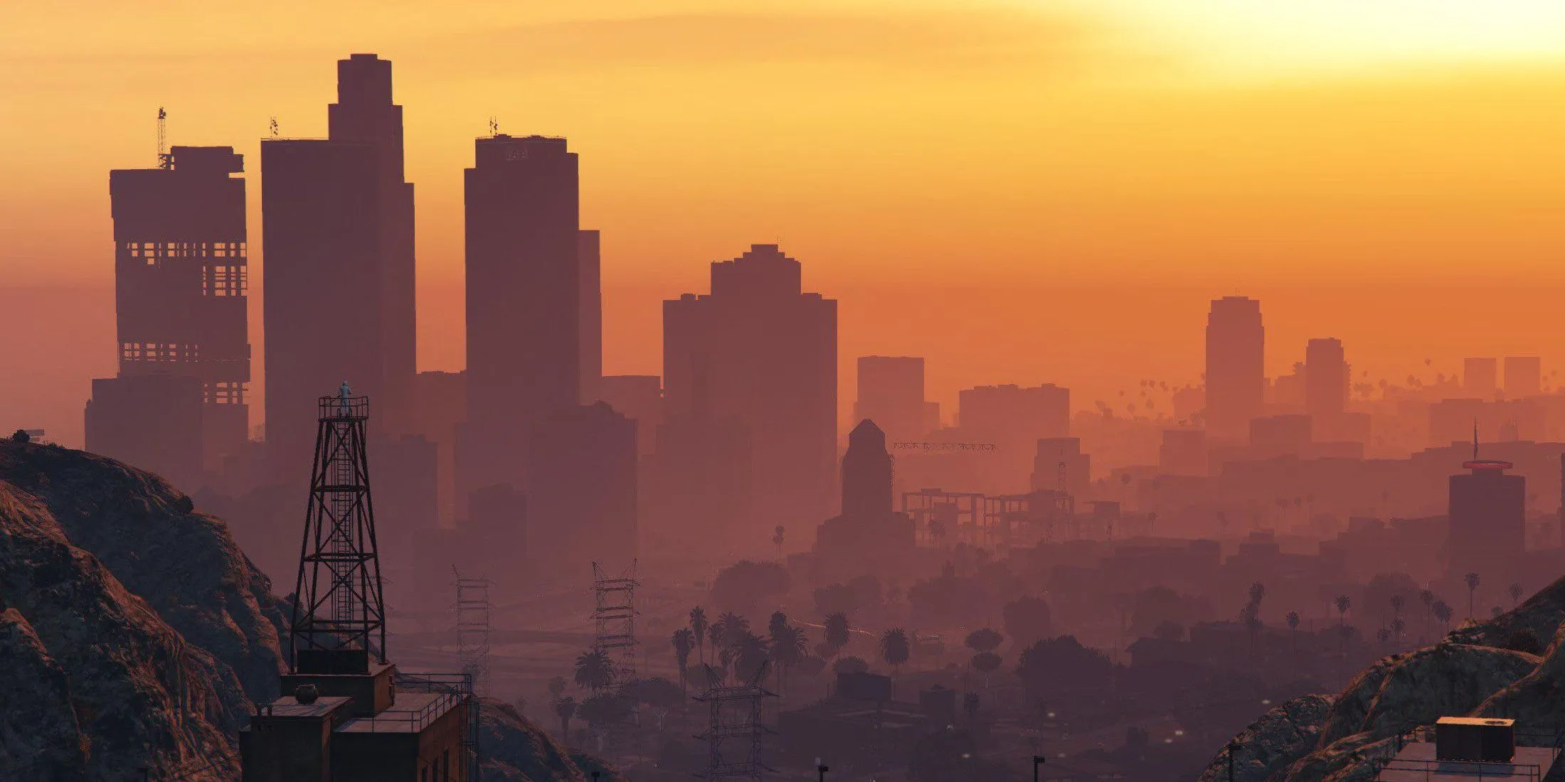 Cảnh bầu trời đêm của thành phố Vice City trong Grand Theft Auto VI