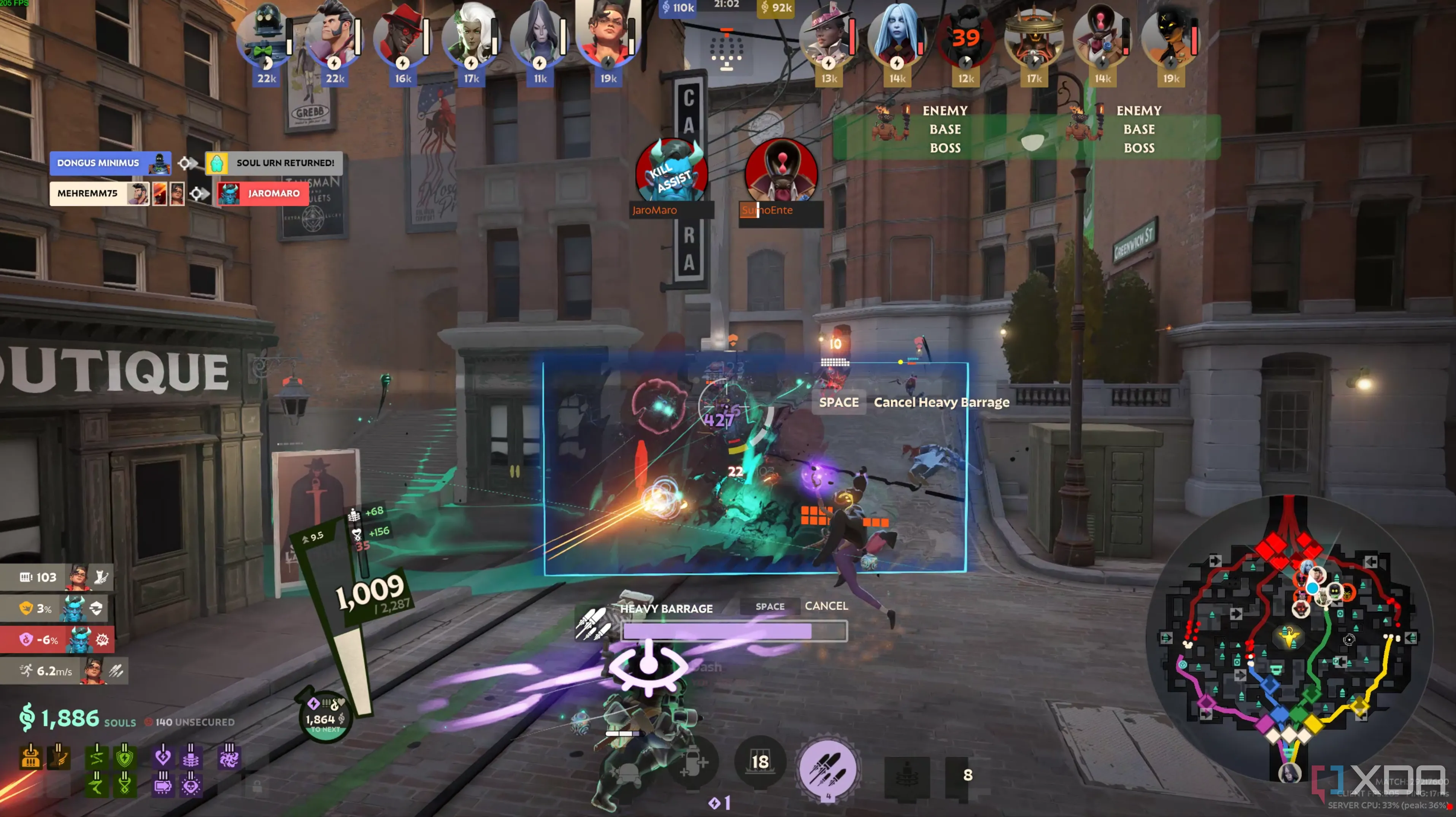 Cảnh chiến đấu trong game Deadlock của Valve với nhiều nhân vật