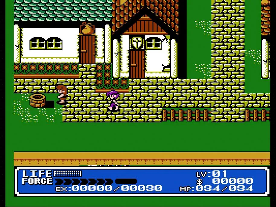 Cảnh chiến đấu trong game RPG Crystalis trên NES, thể hiện đồ họa chi tiết.