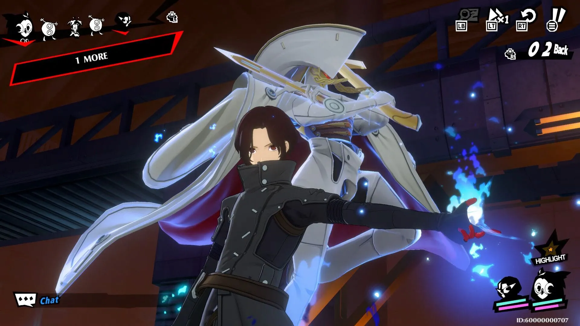 Cảnh chiến đấu trong Persona 5: The Phantom X, thể hiện hiệu ứng kỹ năng và giao diện người dùng