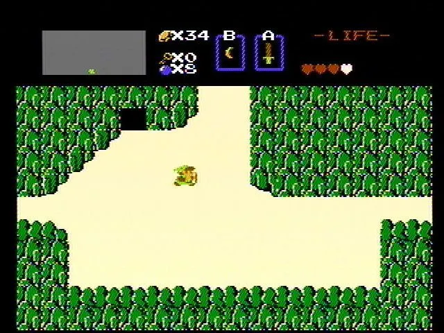 Cảnh chơi The Legend of Zelda trên NES với góc nhìn từ trên xuống