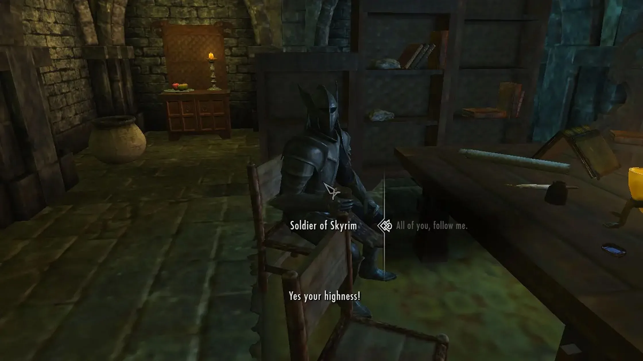 Cảnh chụp trong game của mod Become High King of Skyrim, hiển thị nhân vật đang ngồi trên ngai vàng