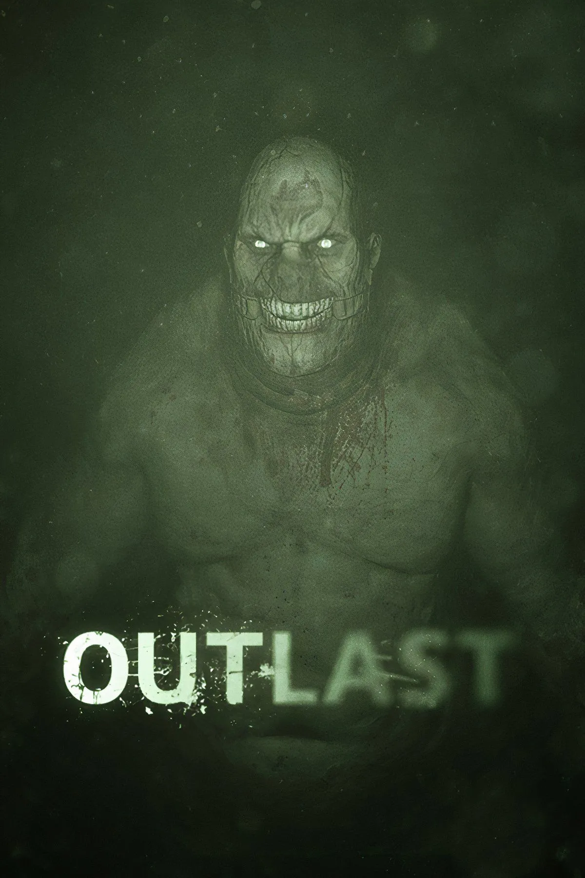 Cảnh game Outlast, với nhân vật chính cầm camera nhìn đêm trong môi trường bệnh viện tâm thần u ám