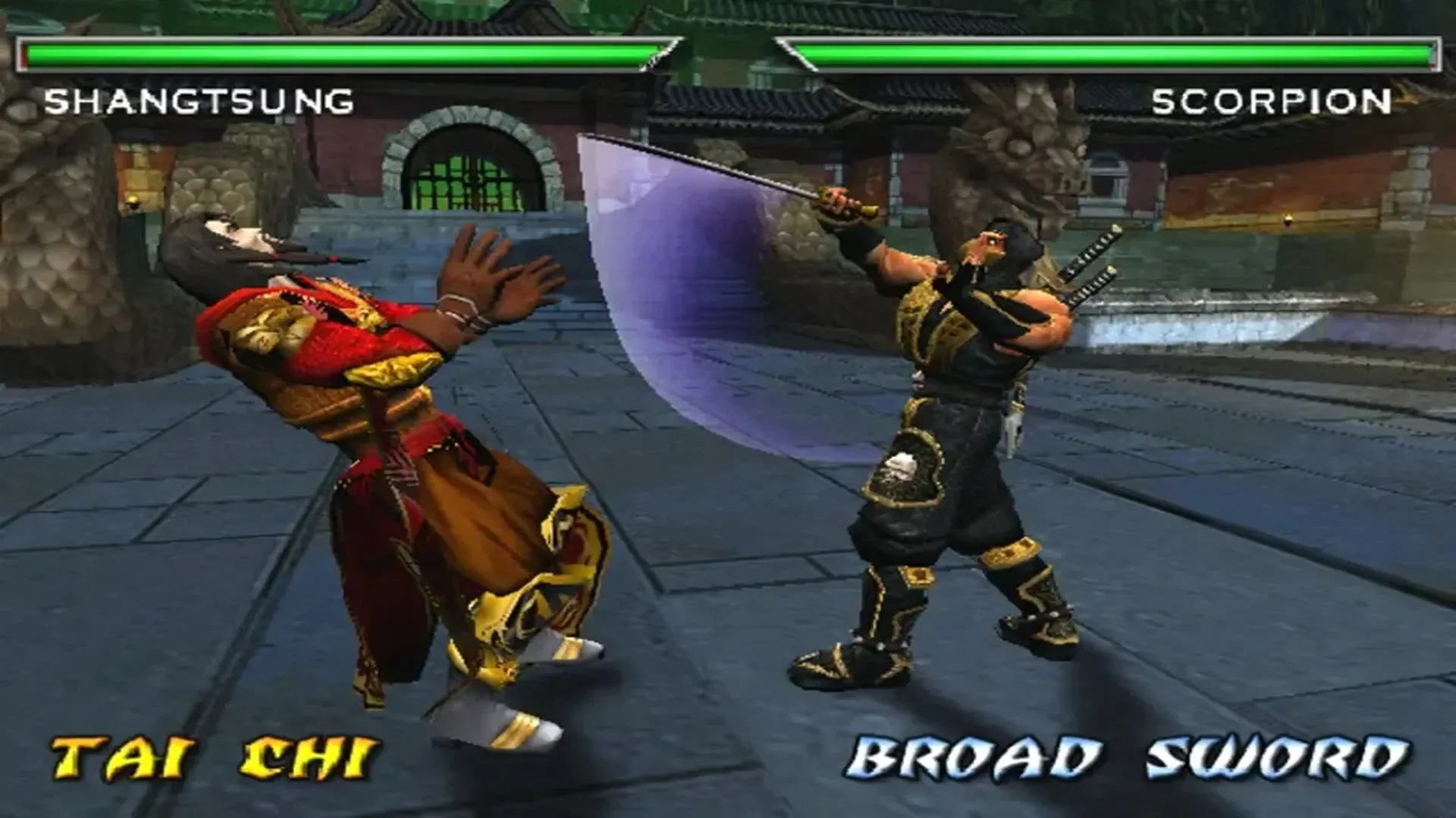 Cảnh gameplay của Mortal Kombat Deadly Alliance, minh họa đồ họa 3D và giao diện chiến đấu độc đáo của kỷ nguyên game đối kháng 3D