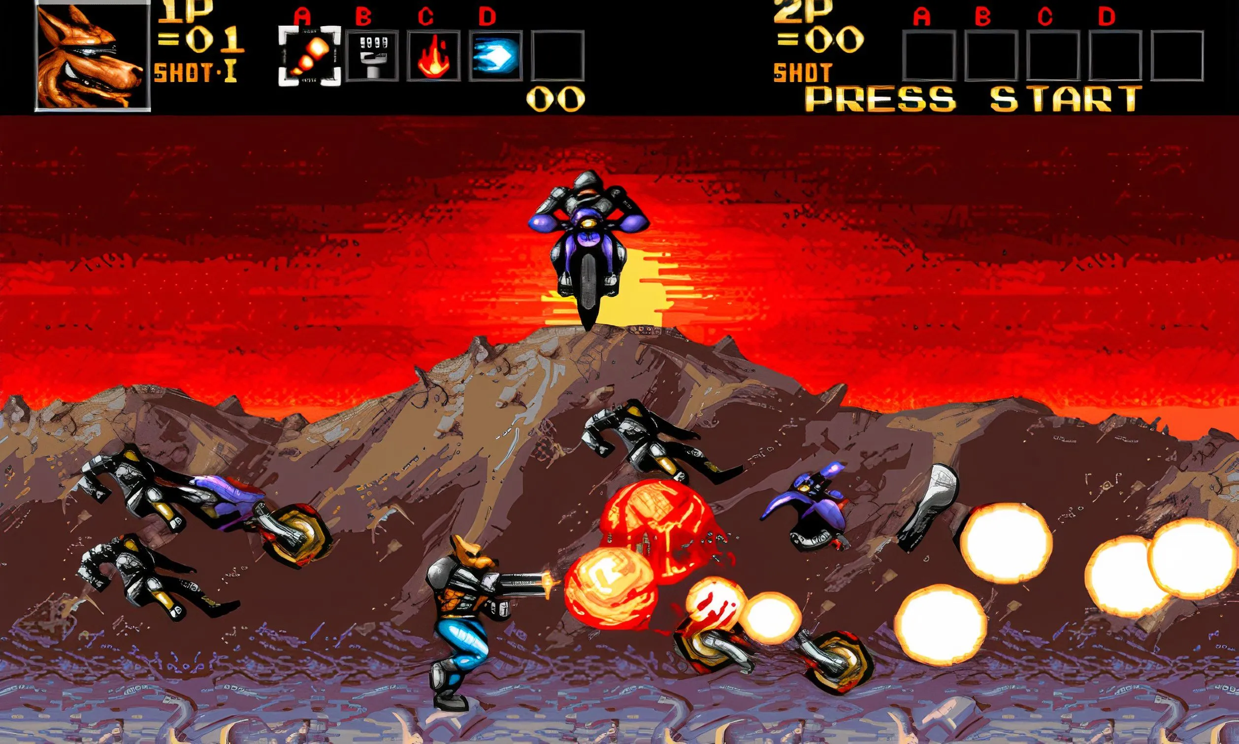 Cảnh gameplay hành động nảy lửa của Contra: Hard Corps trên Sega Genesis