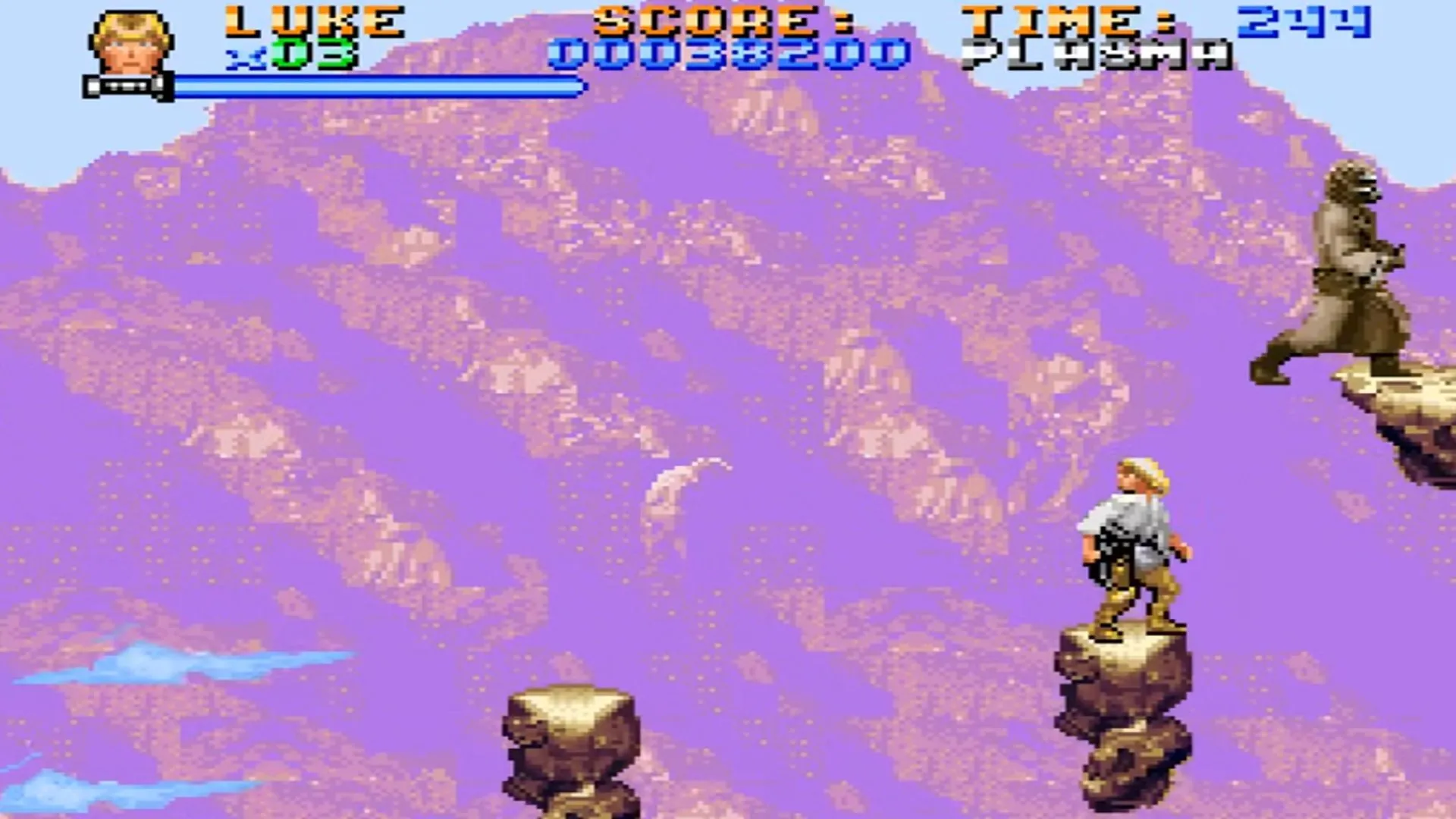 Cảnh gameplay khó nhằn từ tựa game Super Star Wars trên SNES, minh họa độ khó thử thách