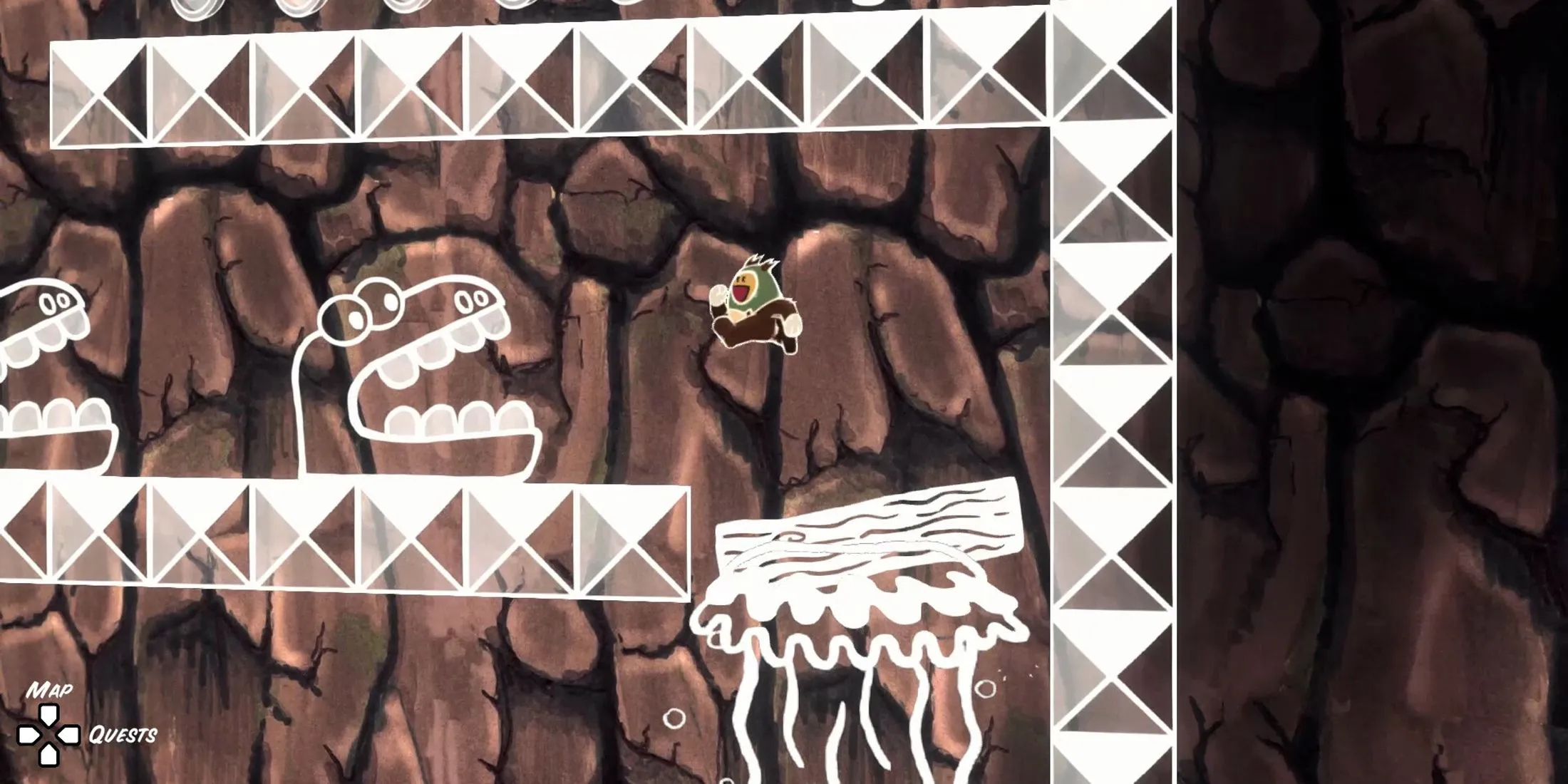 Cảnh gameplay Ruffy nhảy qua các bệ trên không, thể hiện yếu tố platforming chính của game