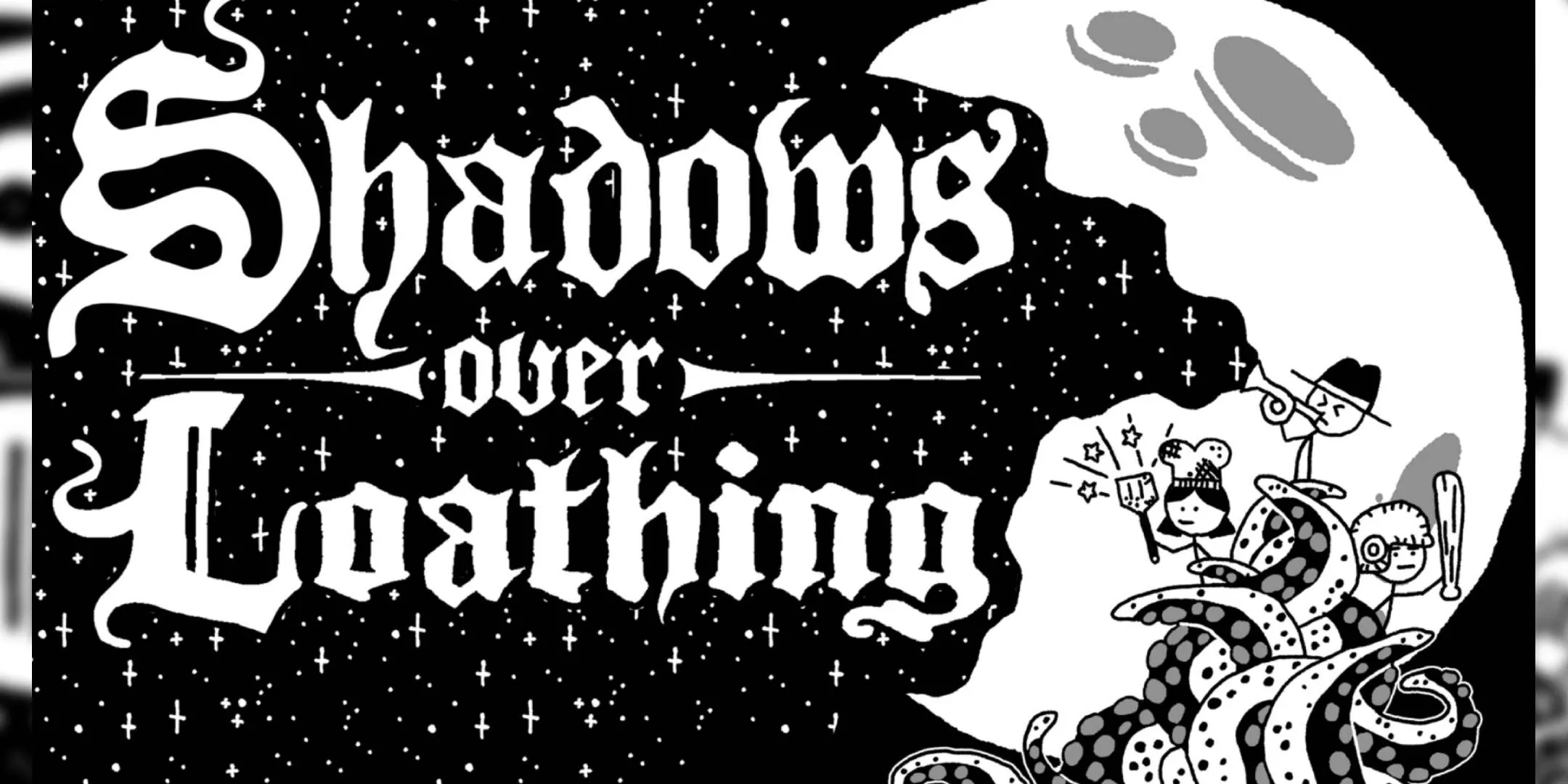 Cảnh khám phá trong Shadows Over Loathing với phong cách nghệ thuật phác thảo độc đáo