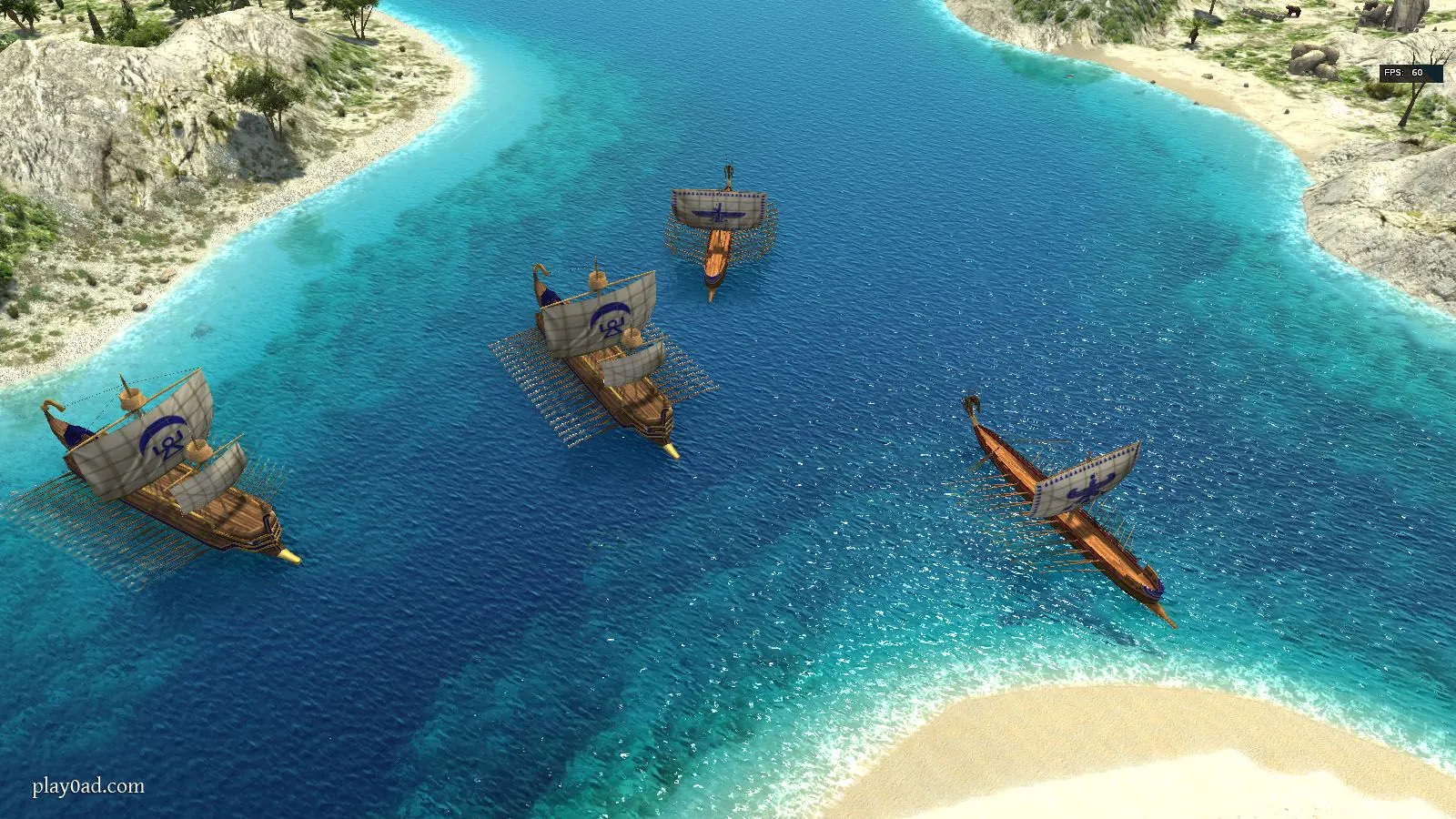 Cảnh nước phản chiếu trong game 0 A.D., một ví dụ về game mã nguồn mở dành cho PC.