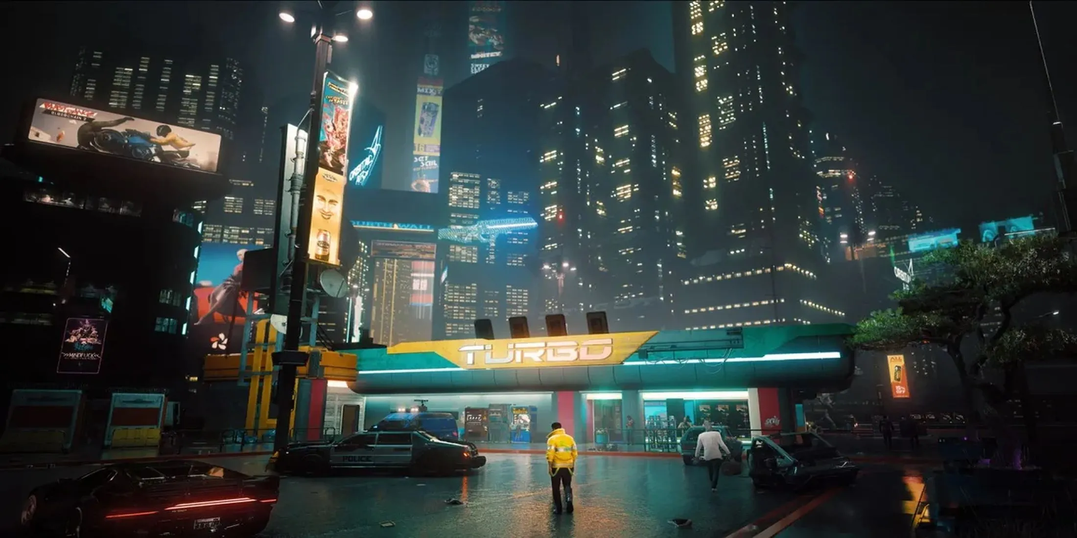 Cảnh quan đêm rực rỡ của Night City trong Cyberpunk 2077