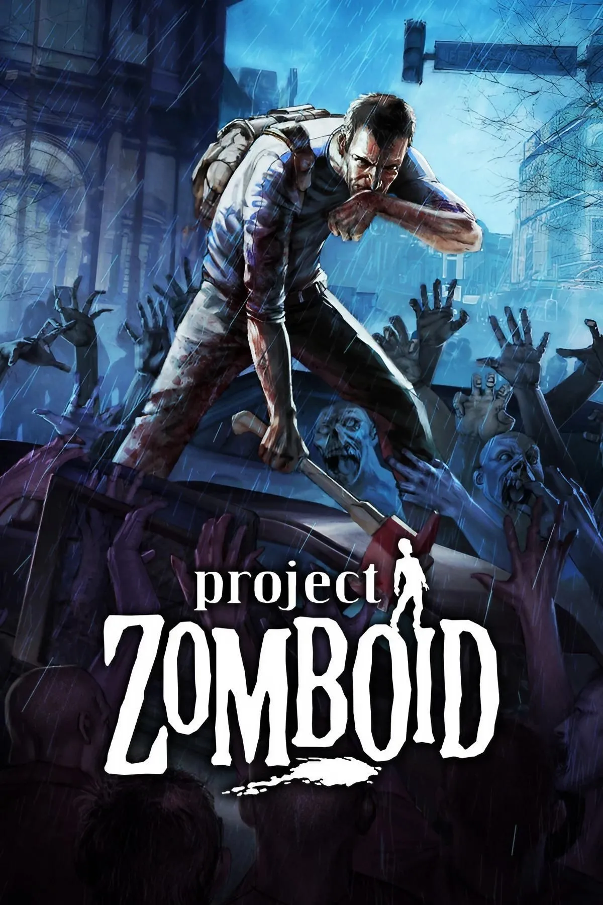 Cảnh quan một thị trấn đổ nát trong game Project Zomboid với góc nhìn isometric