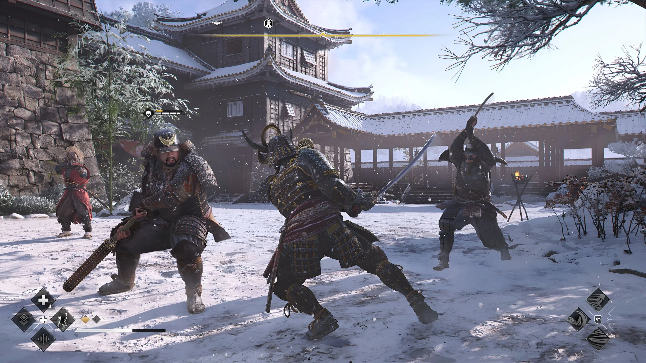 Cảnh Yasuke trong Assassin's Creed Shadows thực hiện đòn tấn công trong chiến đấu, từ Steam