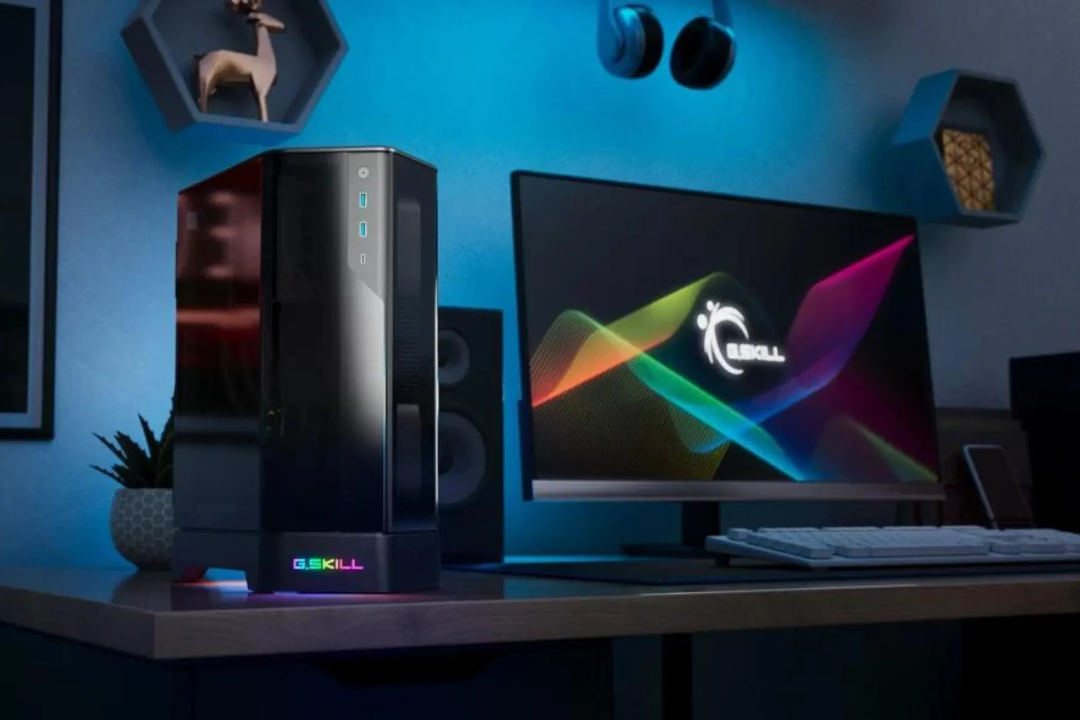 Case Gskill Z5i Mini-ITX trong một không gian setup