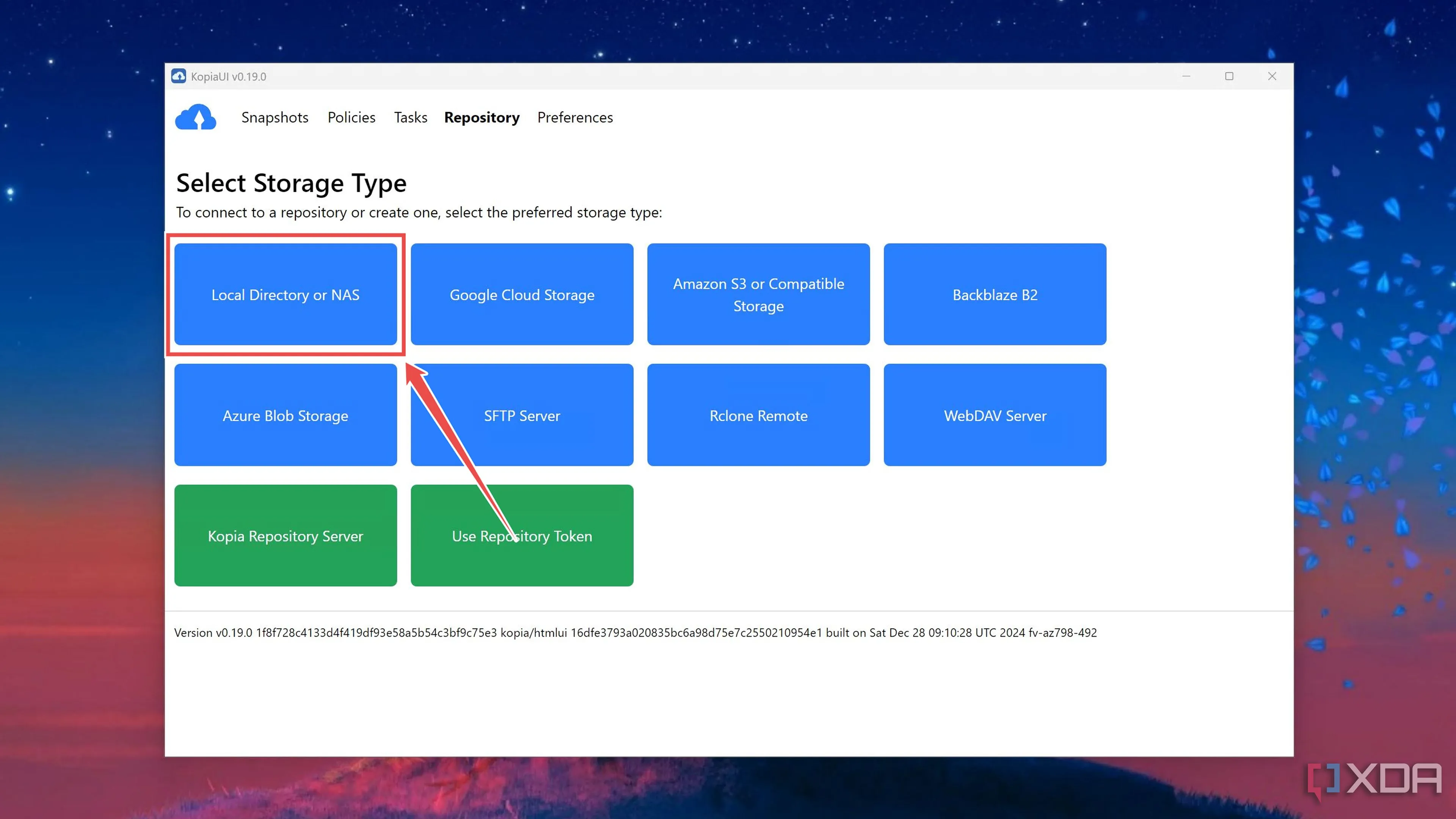 Cấu hình thư mục cục bộ hoặc NAS làm nơi lưu trữ Repository trong Kopia UI