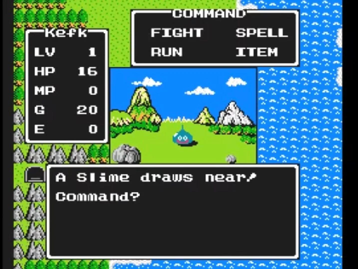 Chiến đấu với quái vật slime trong Dragon Warrior