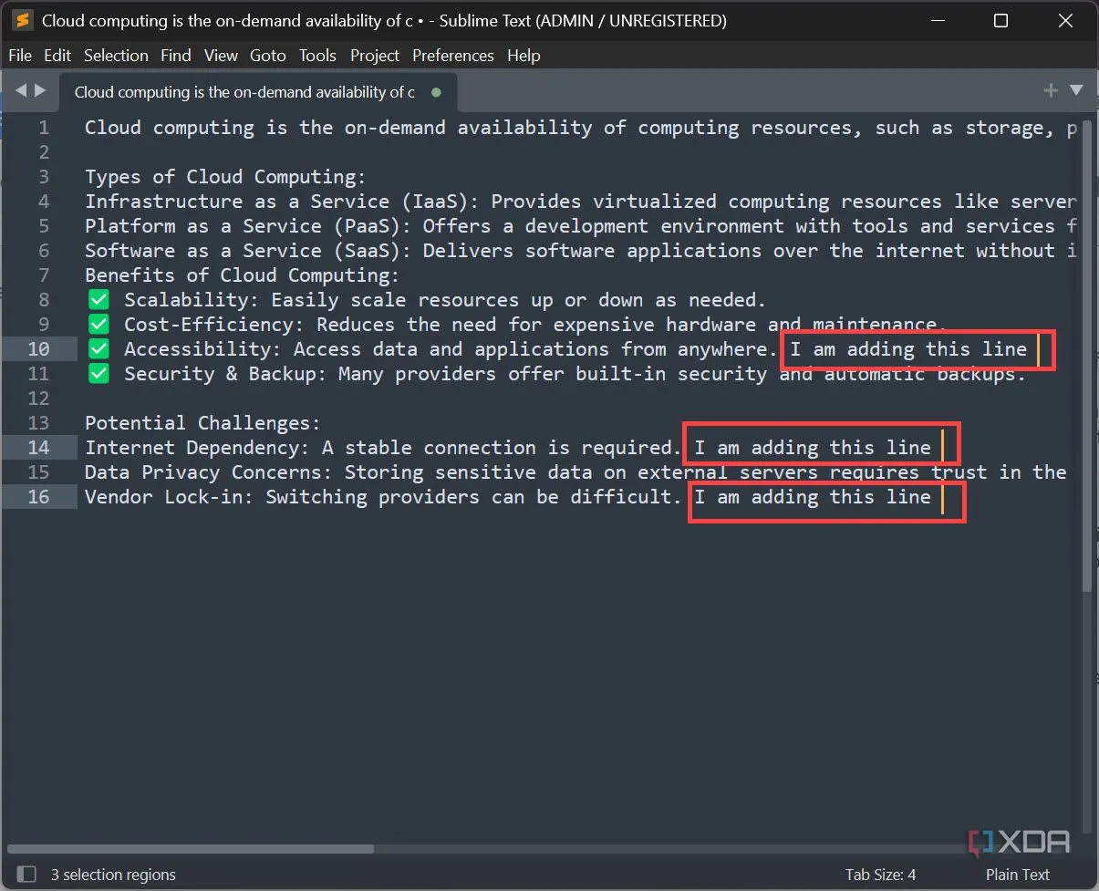 Chức năng chỉnh sửa đa dòng tiện lợi của Sublime Text với nhiều con trỏ cùng lúc