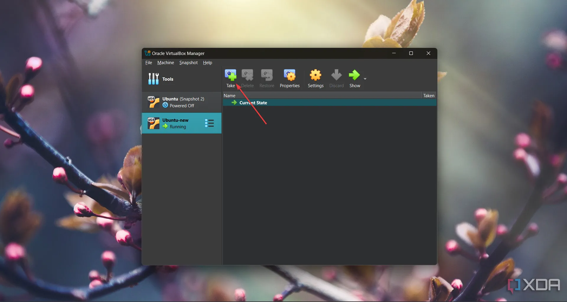 Chụp ảnh Snapshot của máy ảo Ubuntu Linux trong VirtualBox, minh họa tính năng sao lưu tức thì