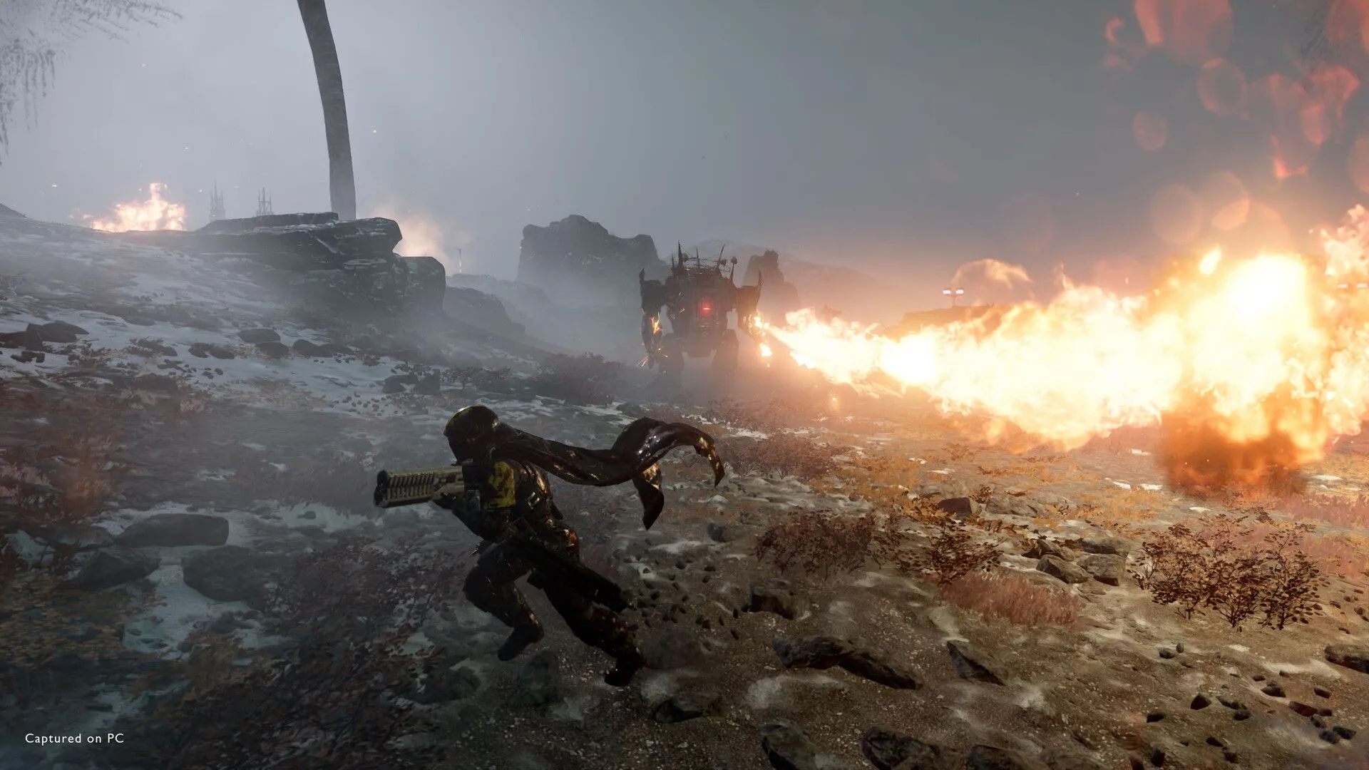 Cỗ máy Helldivers 2 Mech đang khai hỏa, minh họa sức mạnh và các lựa chọn vũ khí trong game.