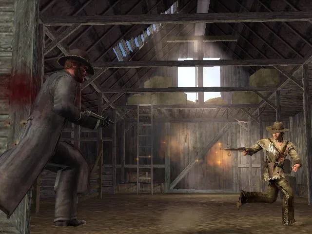 Colton tiêu diệt kẻ thù trong một phân cảnh chiến đấu kịch tính của game Gun, game thế giới mở phương Tây.