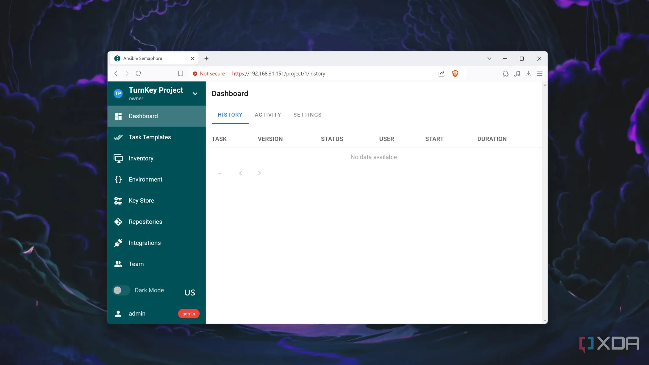 Container Ansible TurnKey đang hoạt động trong Proxmox, thể hiện khả năng tự động hóa hạ tầng