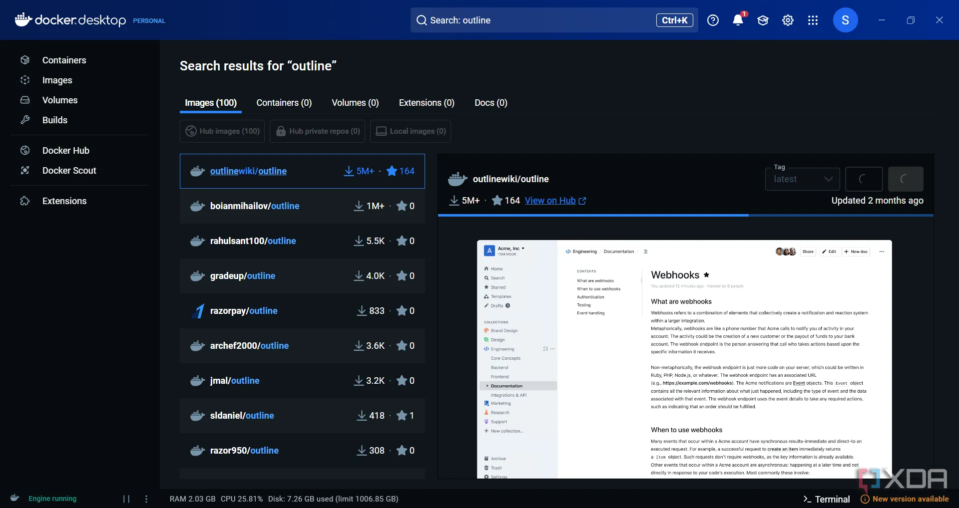 Container Outline sẵn sàng cho việc tự host trong Docker