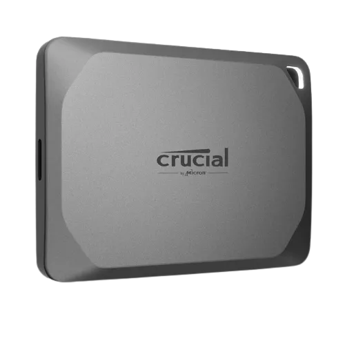 Crucial X9 Pro SSD di động màu đen với thiết kế nhỏ gọn và cổng USB-C