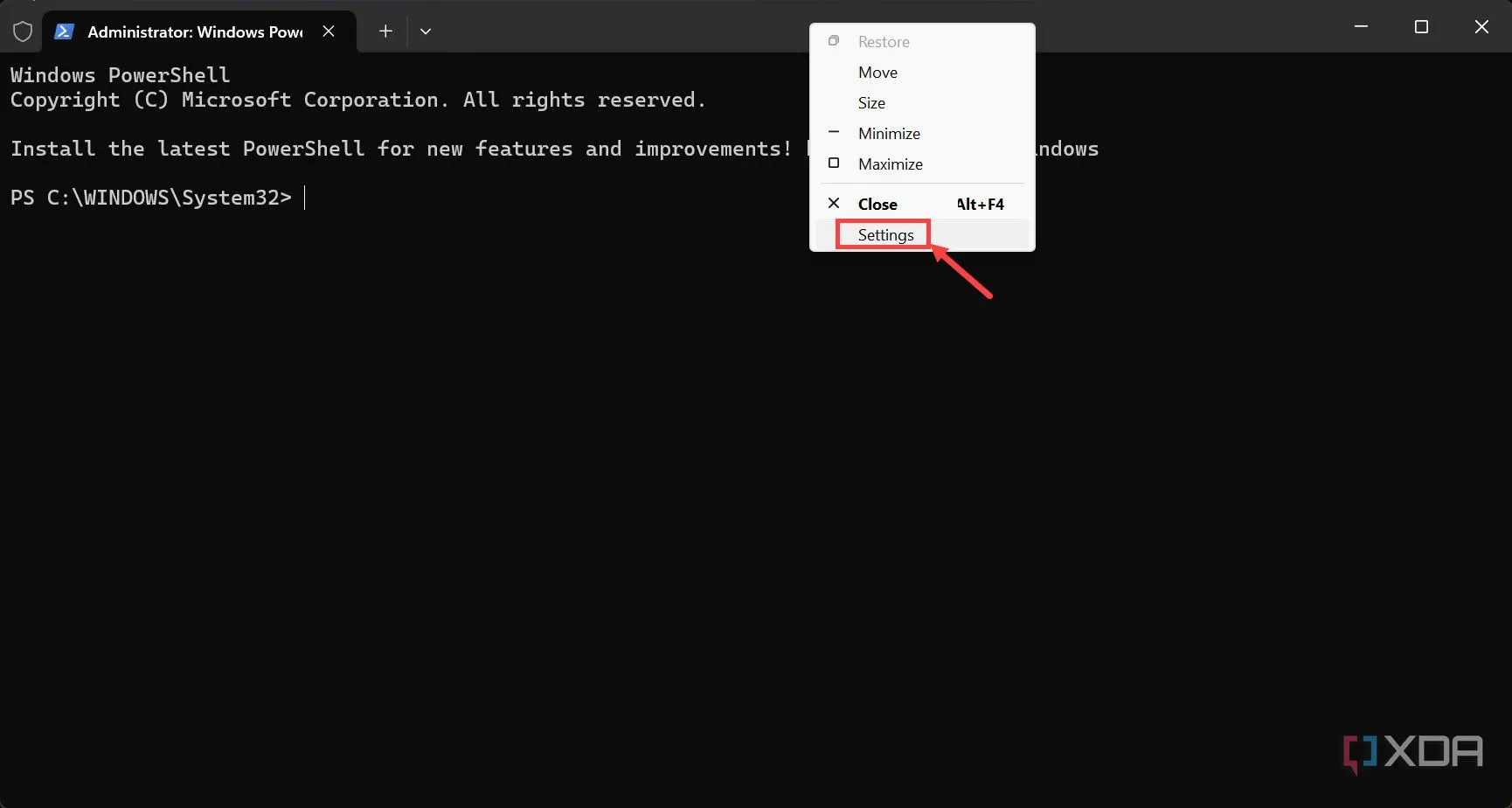 Cửa sổ cài đặt cấu hình trong Windows Terminal