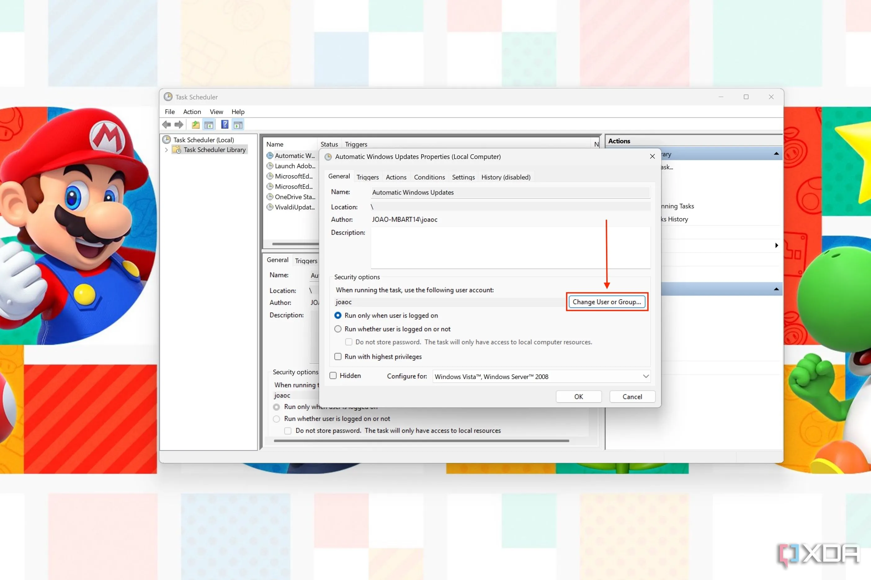Cửa sổ Properties của tác vụ tự động cập nhật Windows trong Task Scheduler