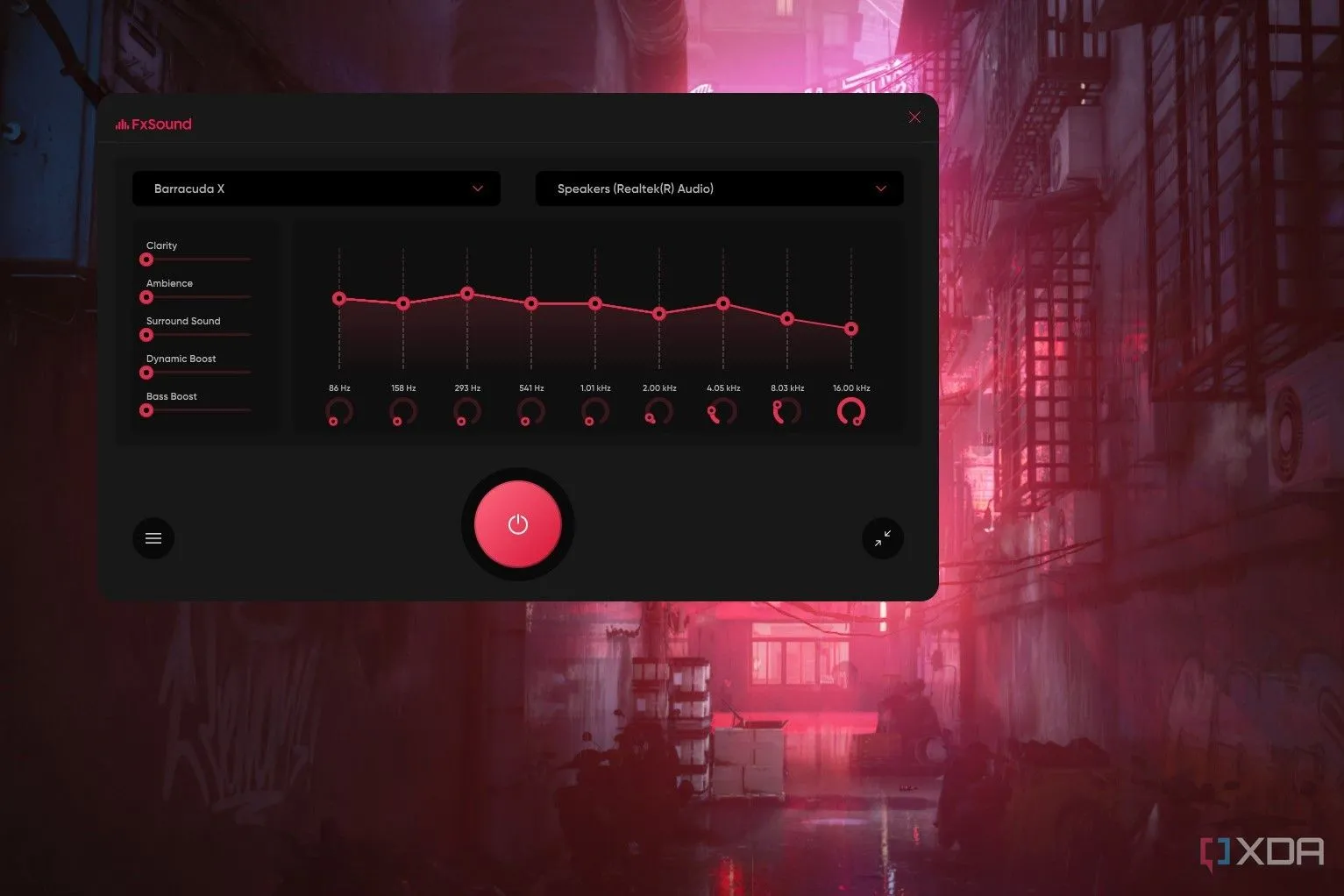 Cửa sổ ứng dụng FxSound hiển thị trên màn hình máy tính Windows, cho phép người dùng tùy chỉnh cài đặt âm thanh để nâng cao trải nghiệm nghe.