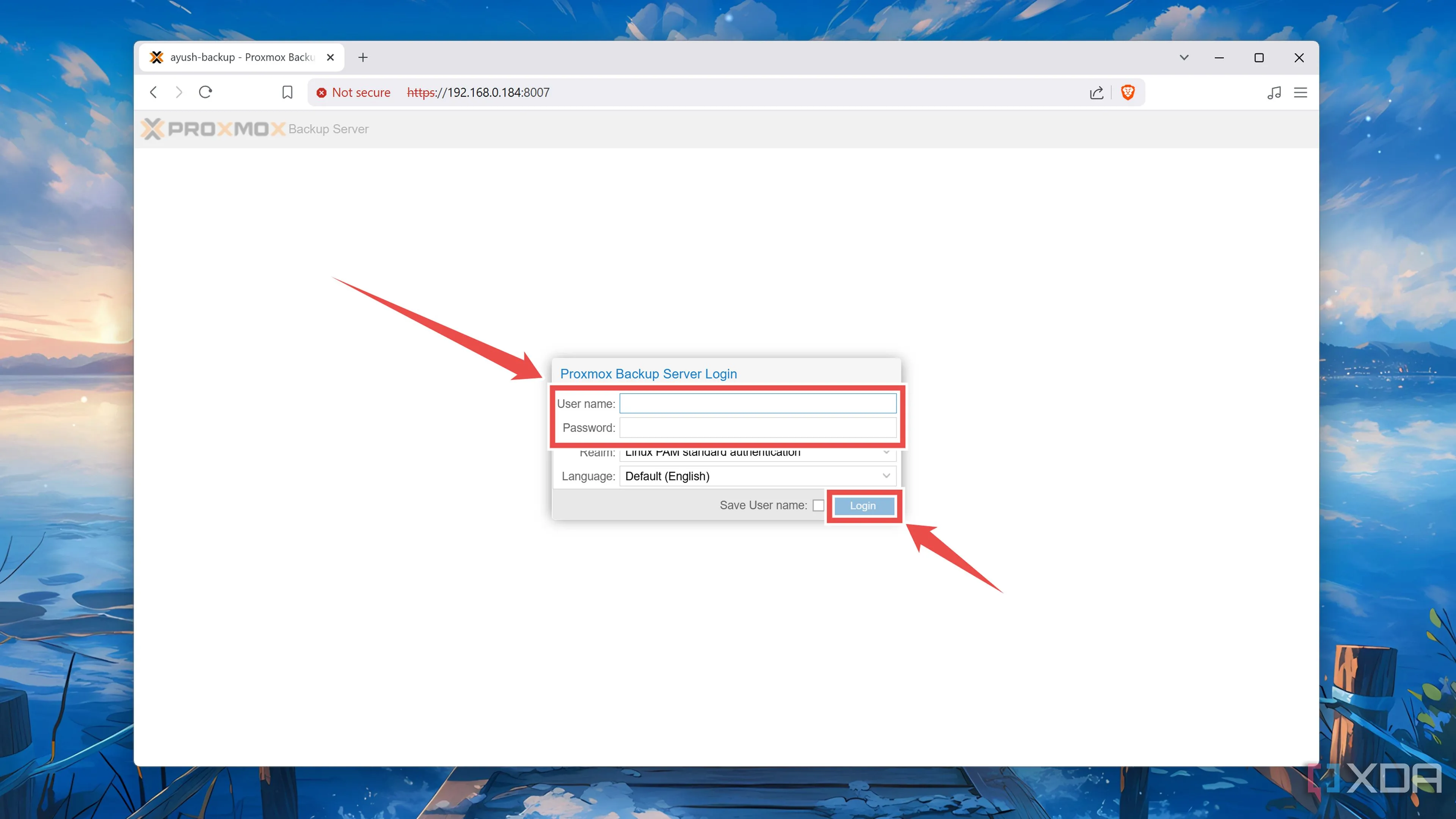 Đăng nhập vào giao diện web của Proxmox Backup Server với tài khoản root và mật khẩu.