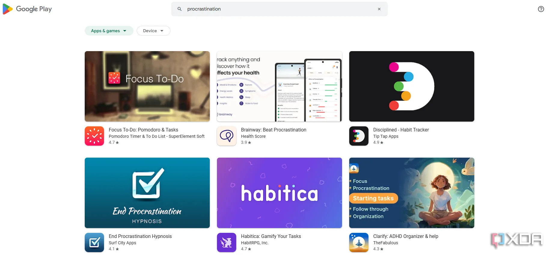 Danh sách các ứng dụng chống trì hoãn trên Google Play Store, đặt vấn đề về hiệu quả thực sự và các tuyên bố khoa học của chúng.