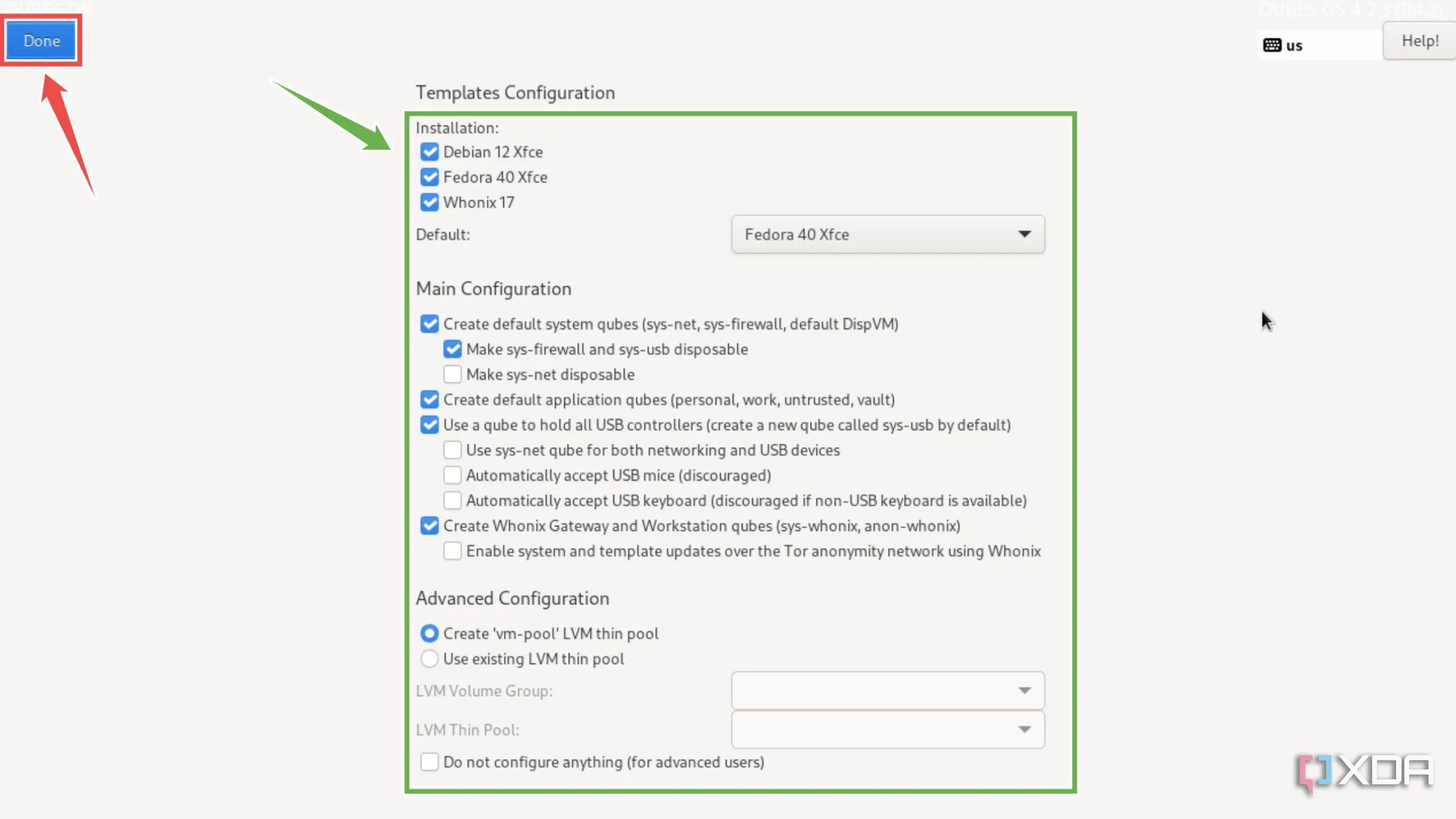 Điều chỉnh các tùy chọn cấu hình của Qubes OS, bao gồm template và pool