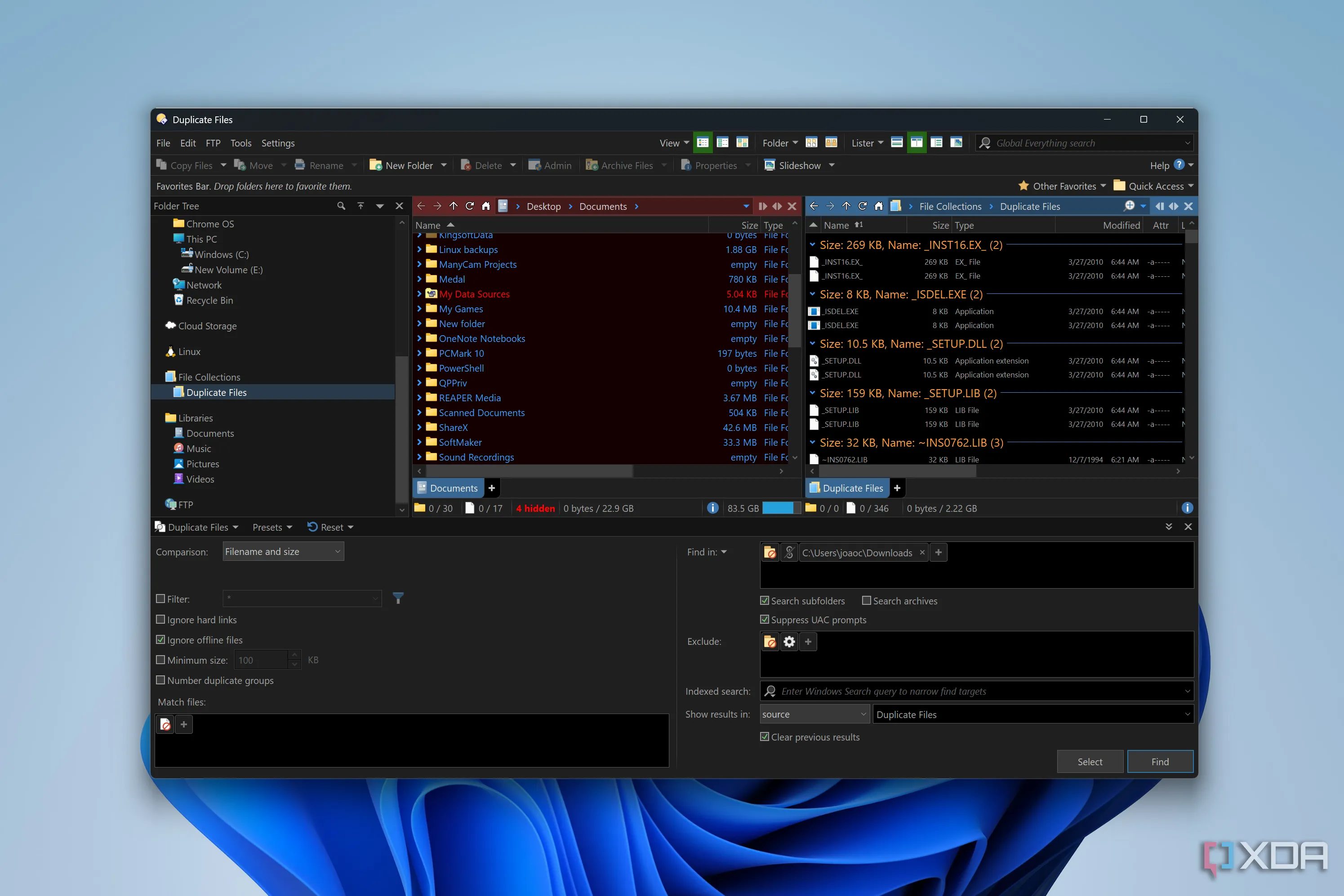 Directory Opus hiển thị kết quả tìm kiếm các tệp tin trùng lặp trên Windows