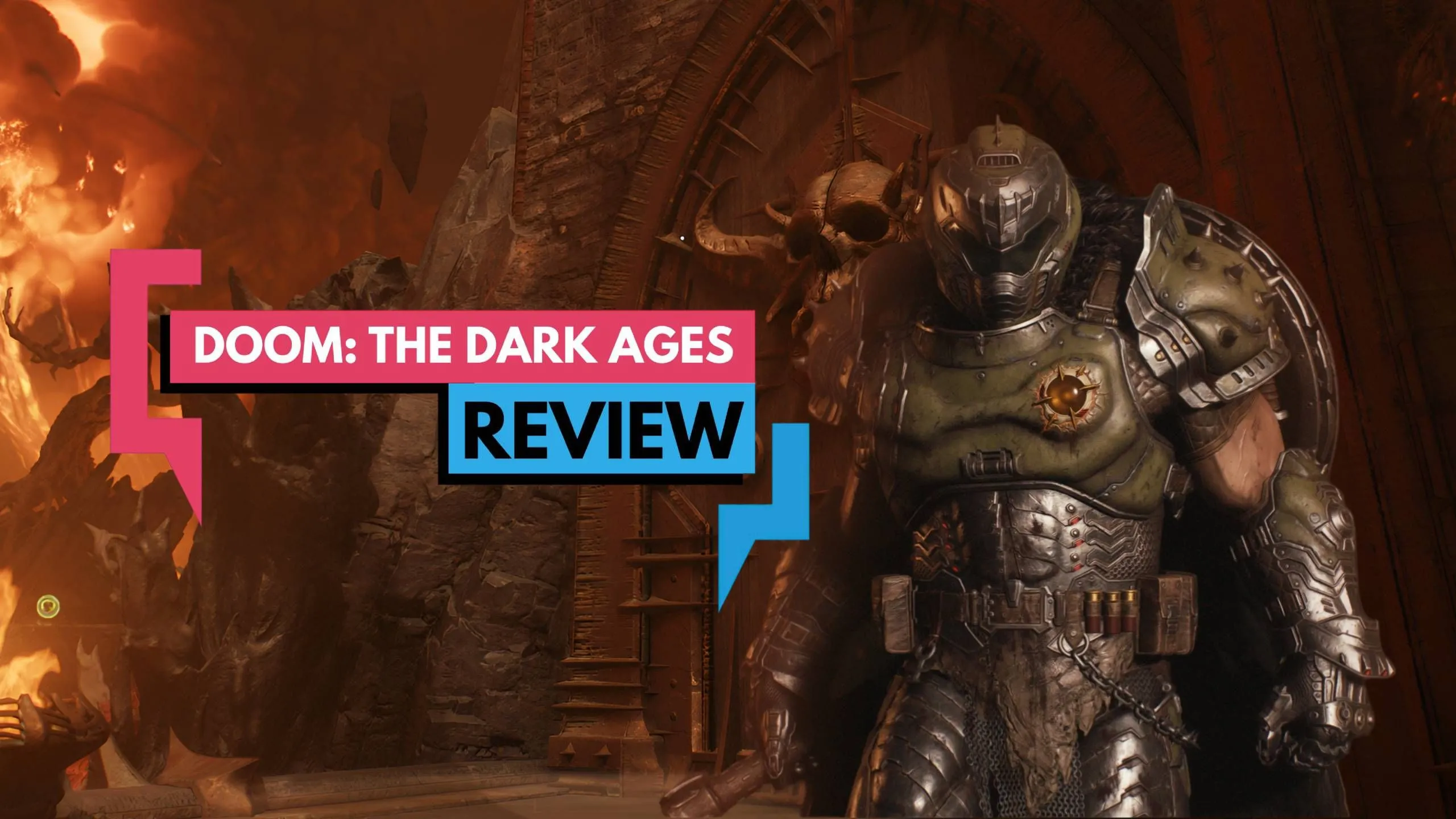 Doom Slayer đứng trước cổng địa ngục hình đầu lâu, minh họa game Doom The Dark Ages