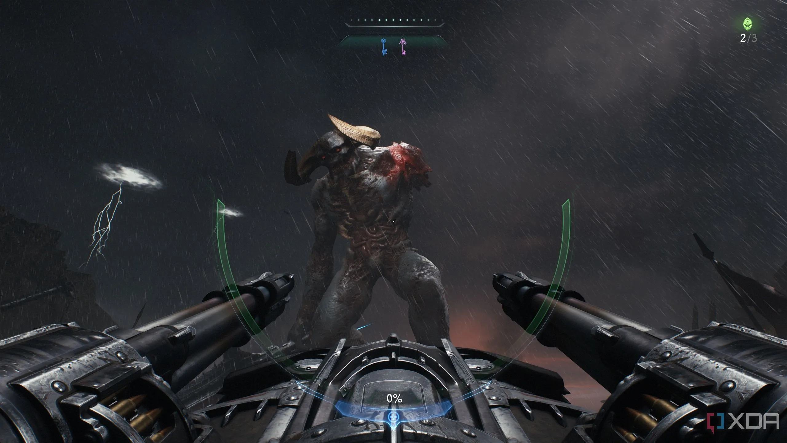 Doom Slayer vận hành tháp pháo hạng nặng, khai hỏa không ngừng vào Titan quỷ trong Doom: The Dark Ages.