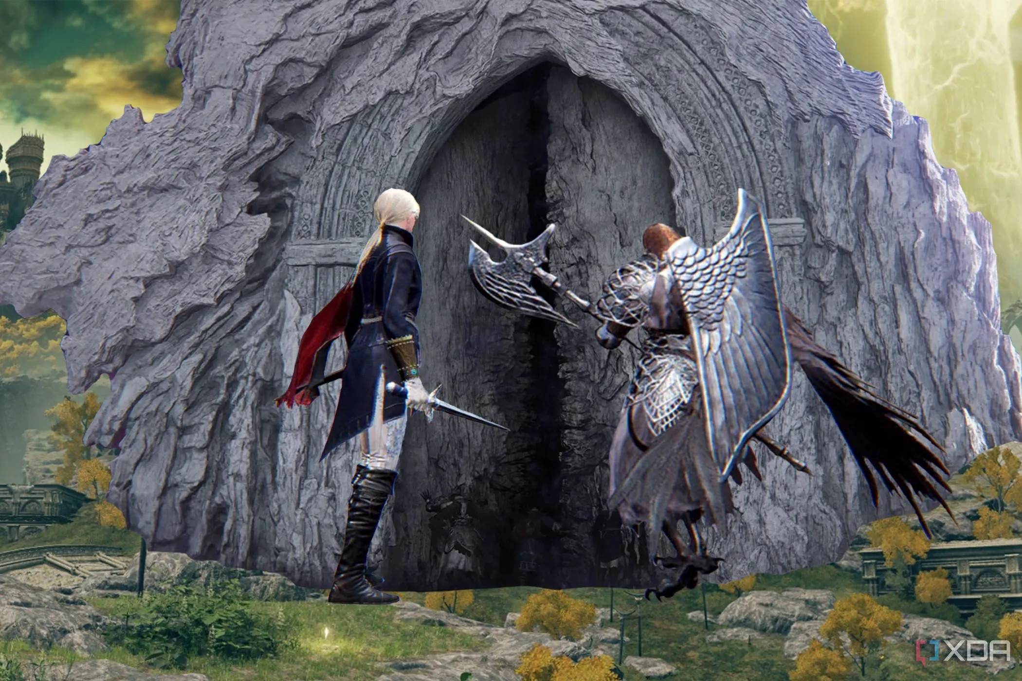 Elden Ring Nightreign: Nữ Công Tước và Người Bảo Vệ khám phá cánh cửa cổ kính trong thế giới roguelike.