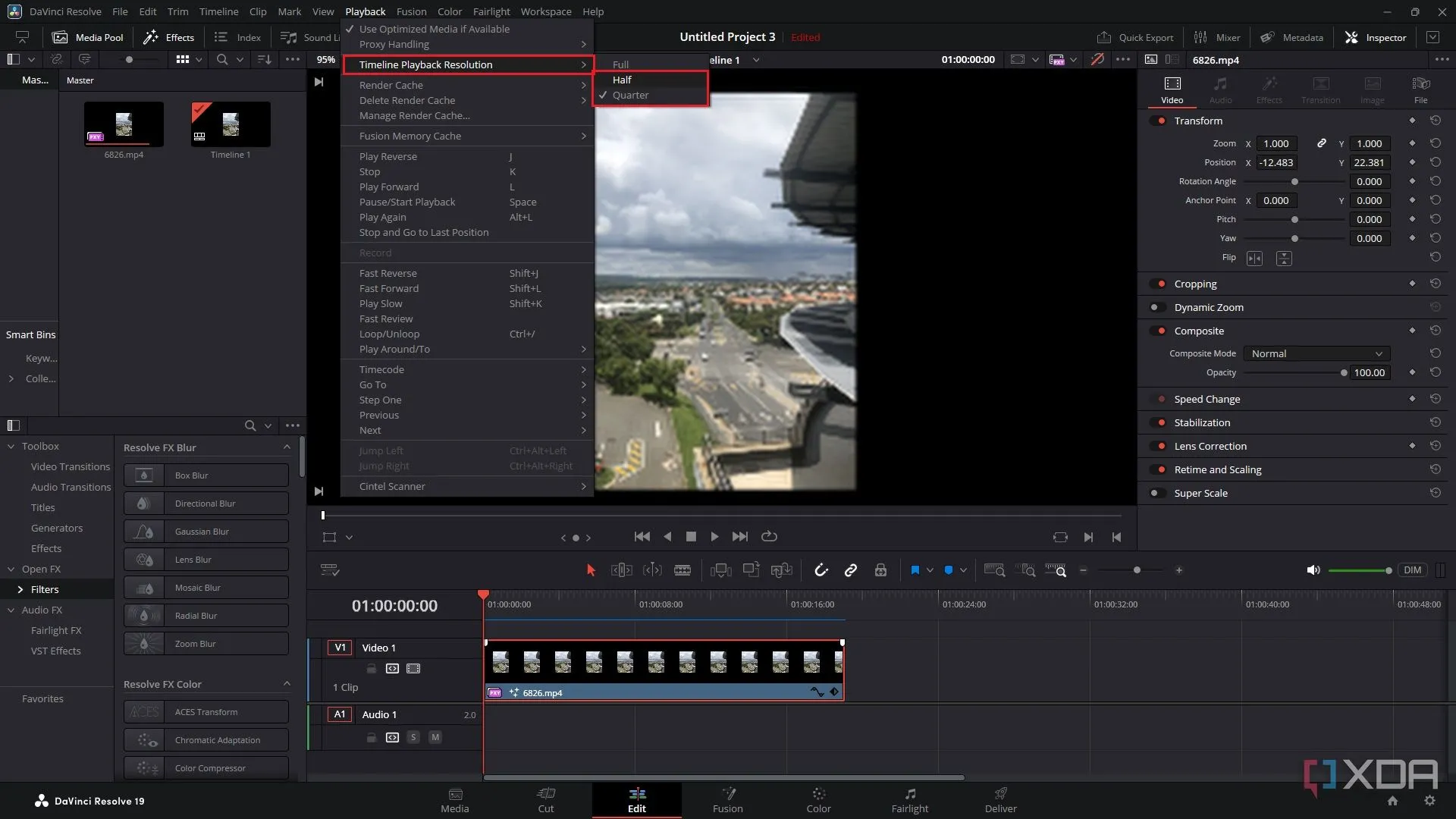 Giảm độ phân giải phát lại để cải thiện trải nghiệm chỉnh sửa video trong DaVinci Resolve