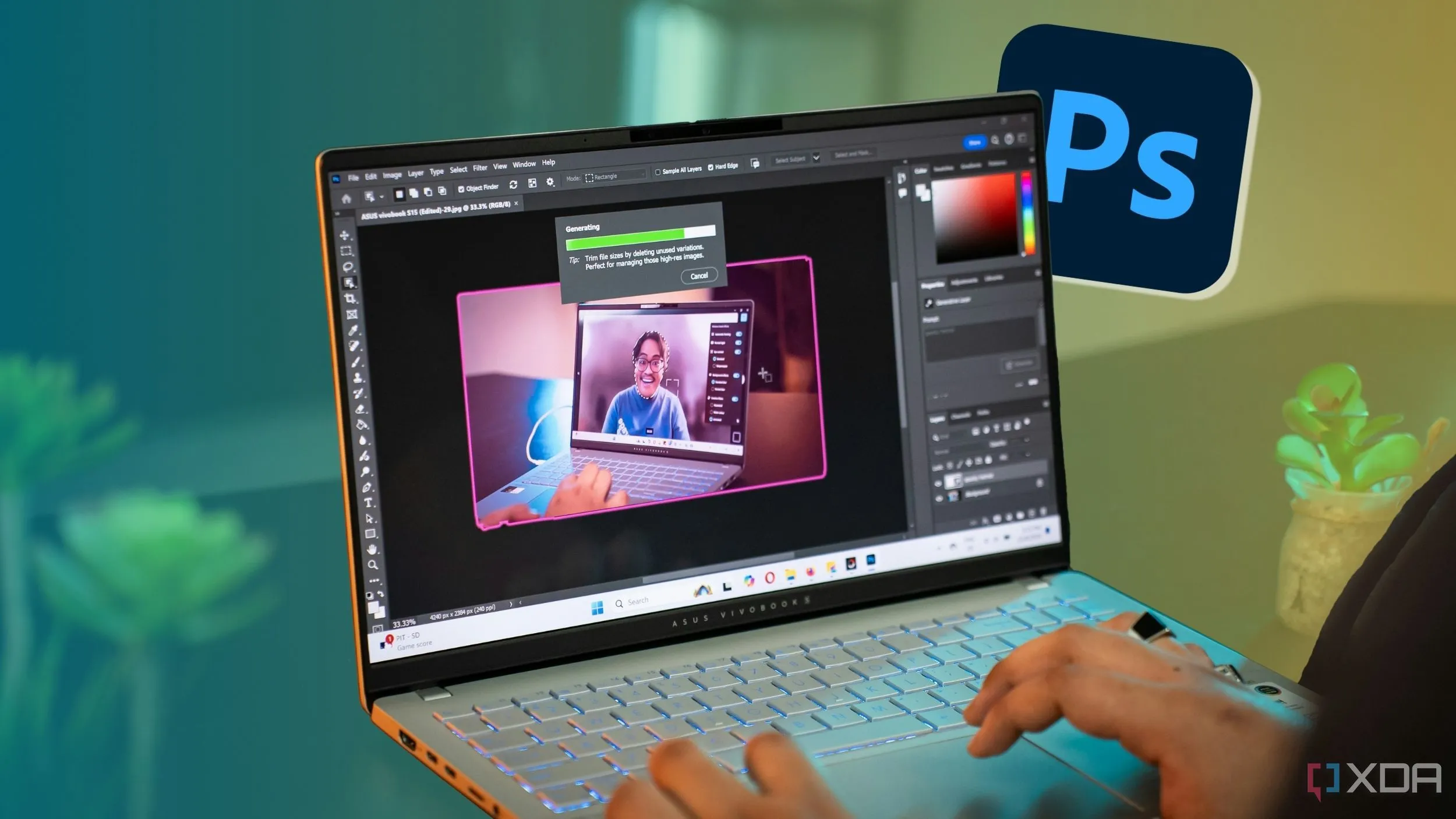 Giao diện Adobe Photoshop đang hiển thị một dự án chỉnh sửa ảnh kỹ thuật số chuyên nghiệp